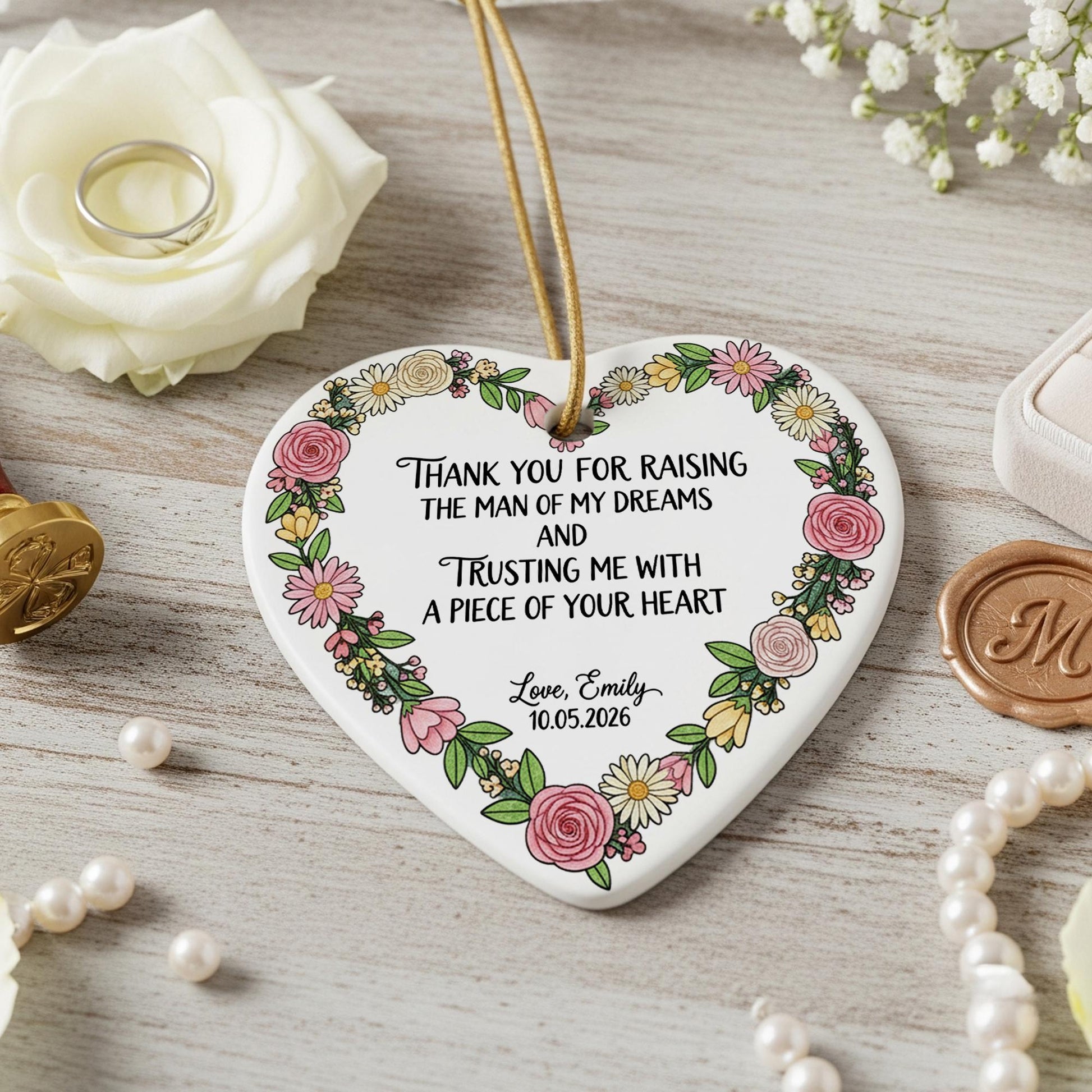 Mother of Groom Gift – Custom Heart Ornament Wedding Day Thank You Keepsake