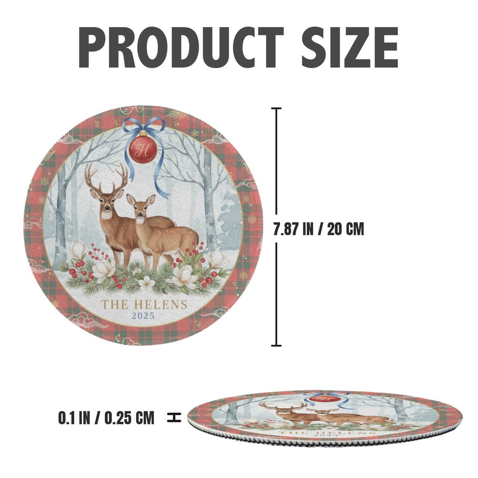 Custom Holiday Placemat – Deer Family Name Round Christmas Table Setting