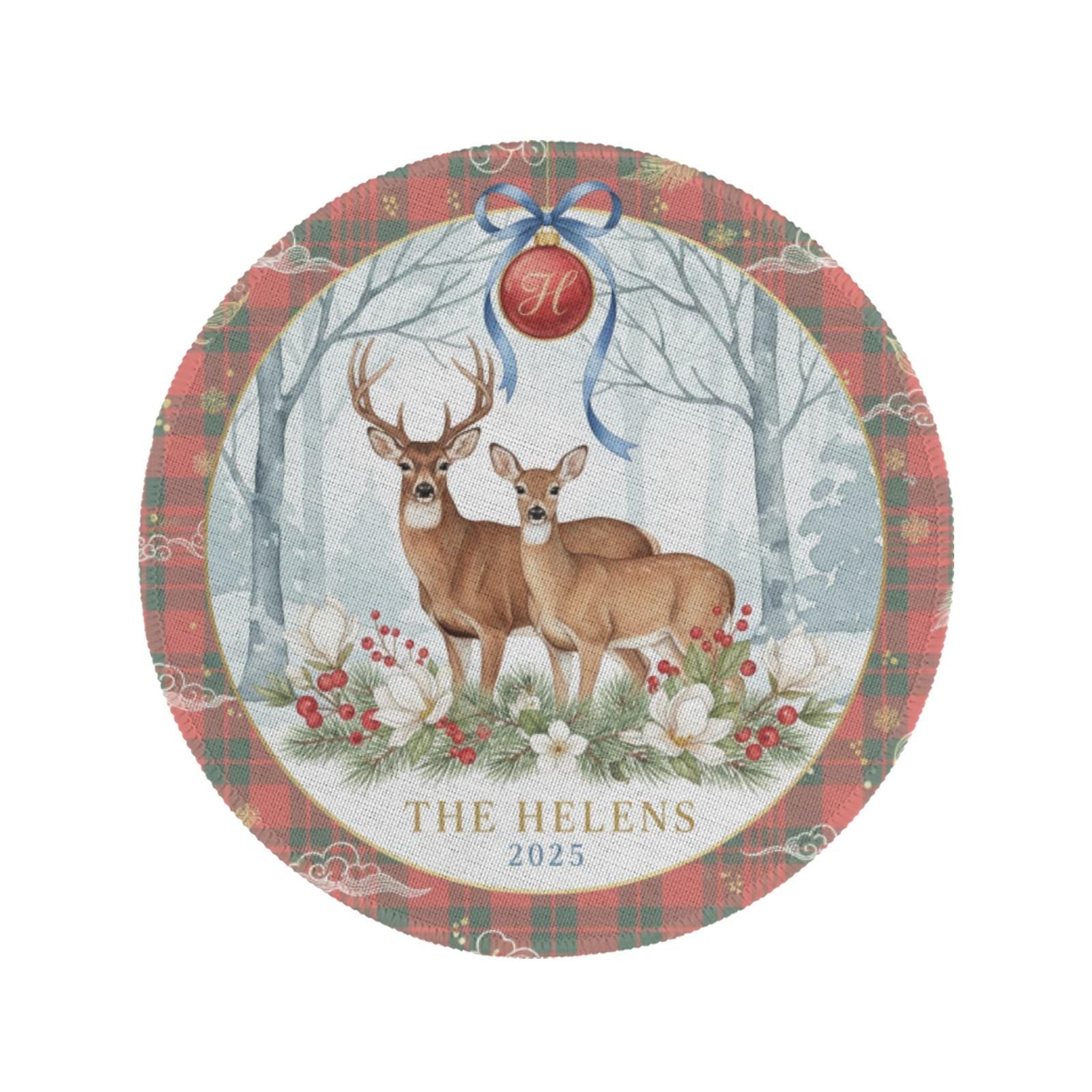 Custom Holiday Placemat – Deer Family Name Round Christmas Table Setting