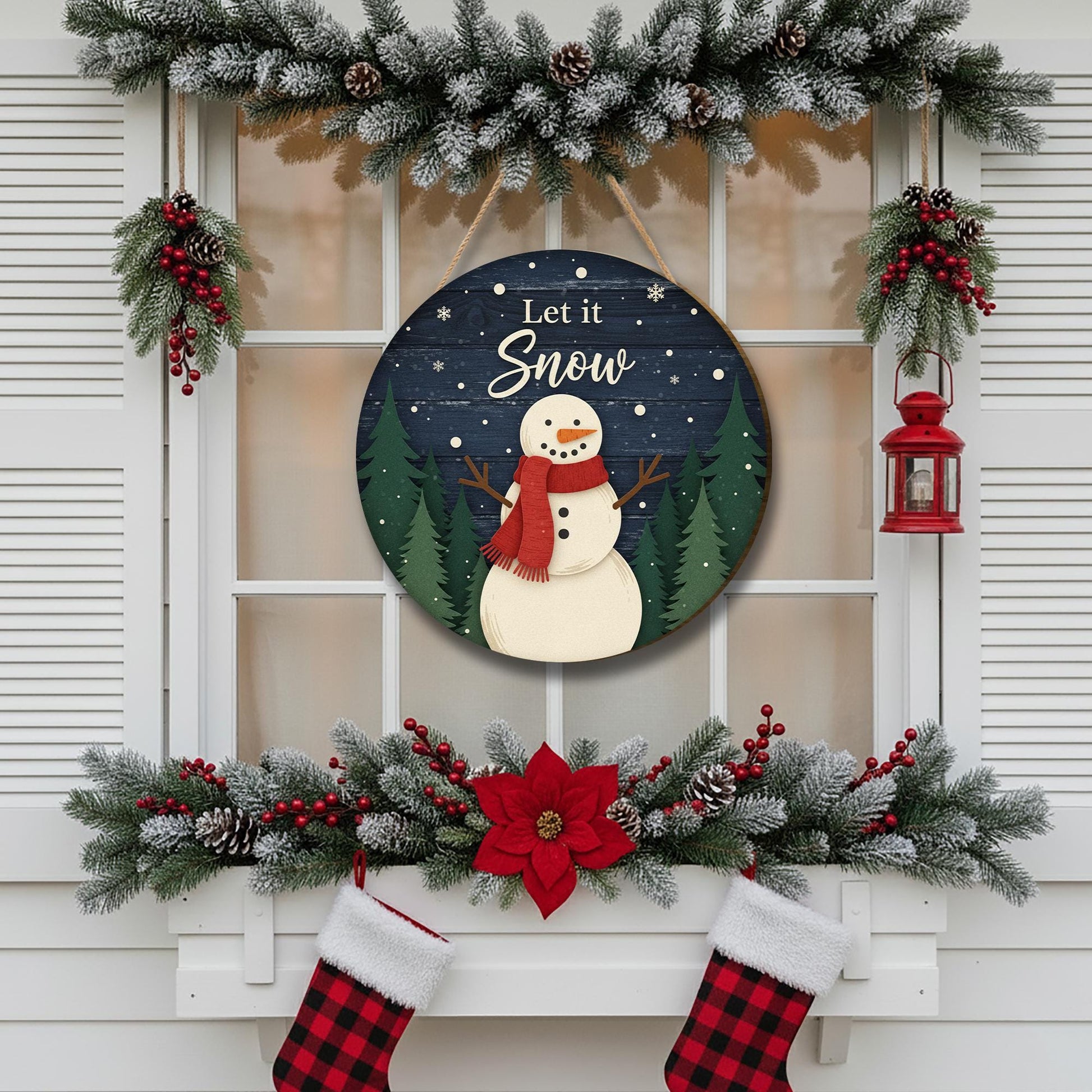 Let It Snow Door Sign: Rustic Holiday Welcome Sign