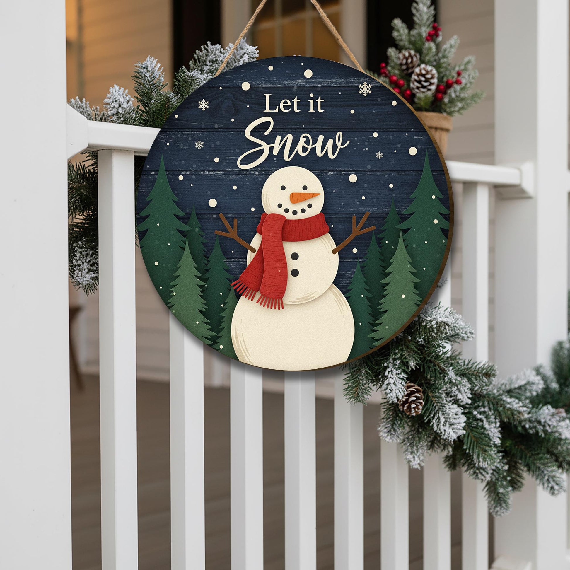 Let It Snow Door Sign: Rustic Holiday Welcome Sign