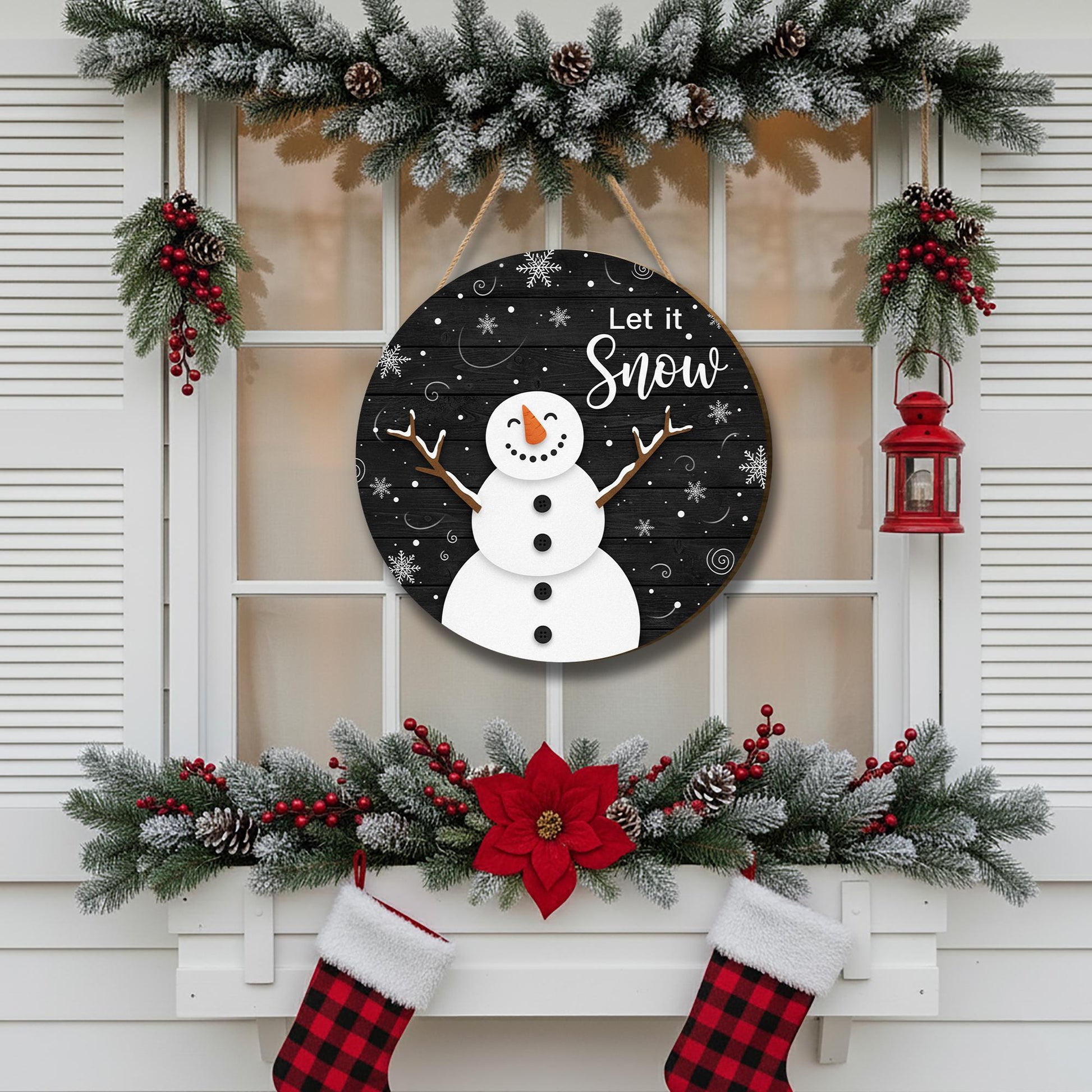 Winter Holiday Welcome Sign: Rustic Snowman Door Decoration