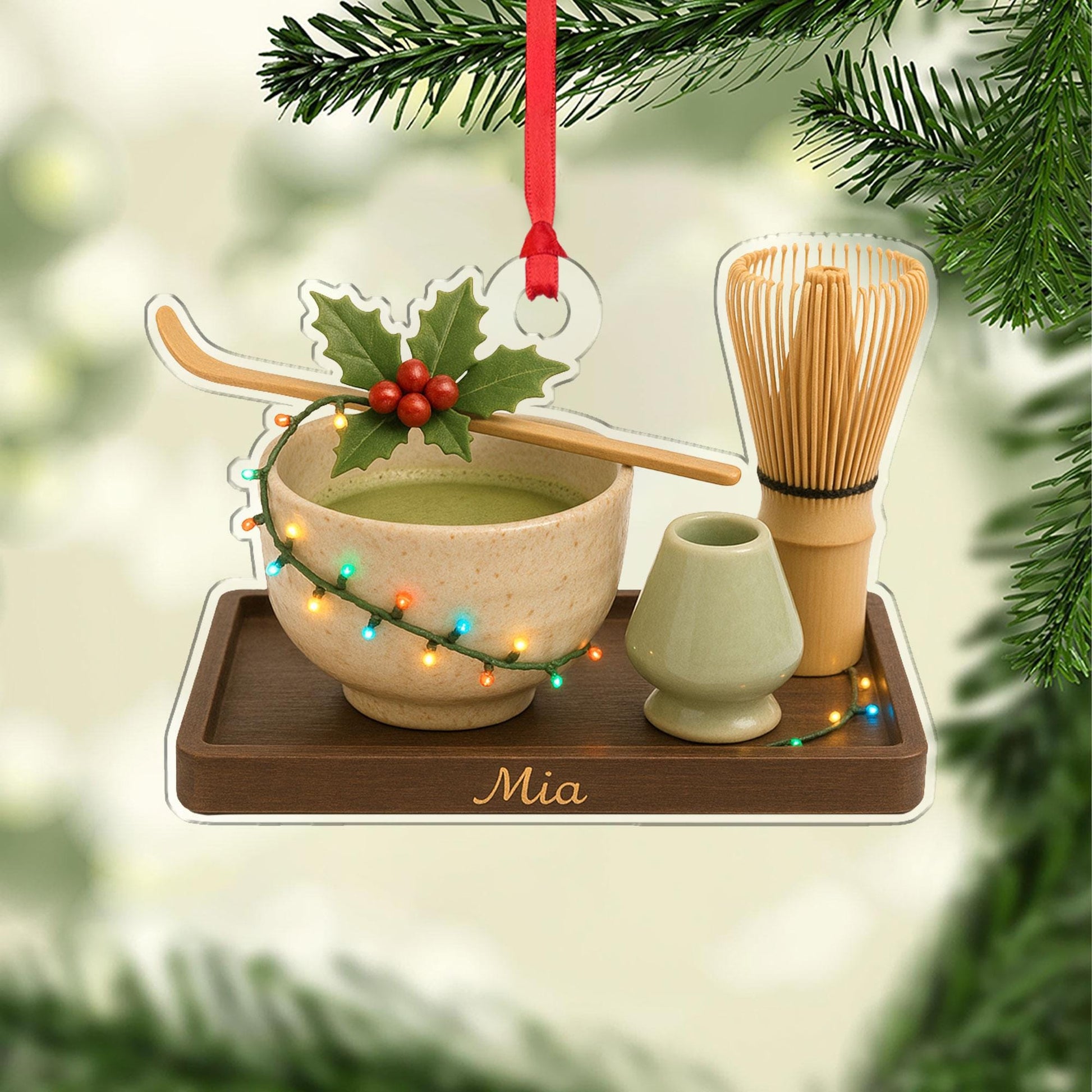 Custom Matcha Tea Ornament – Personalized Green Tea Christmas Tree Gift