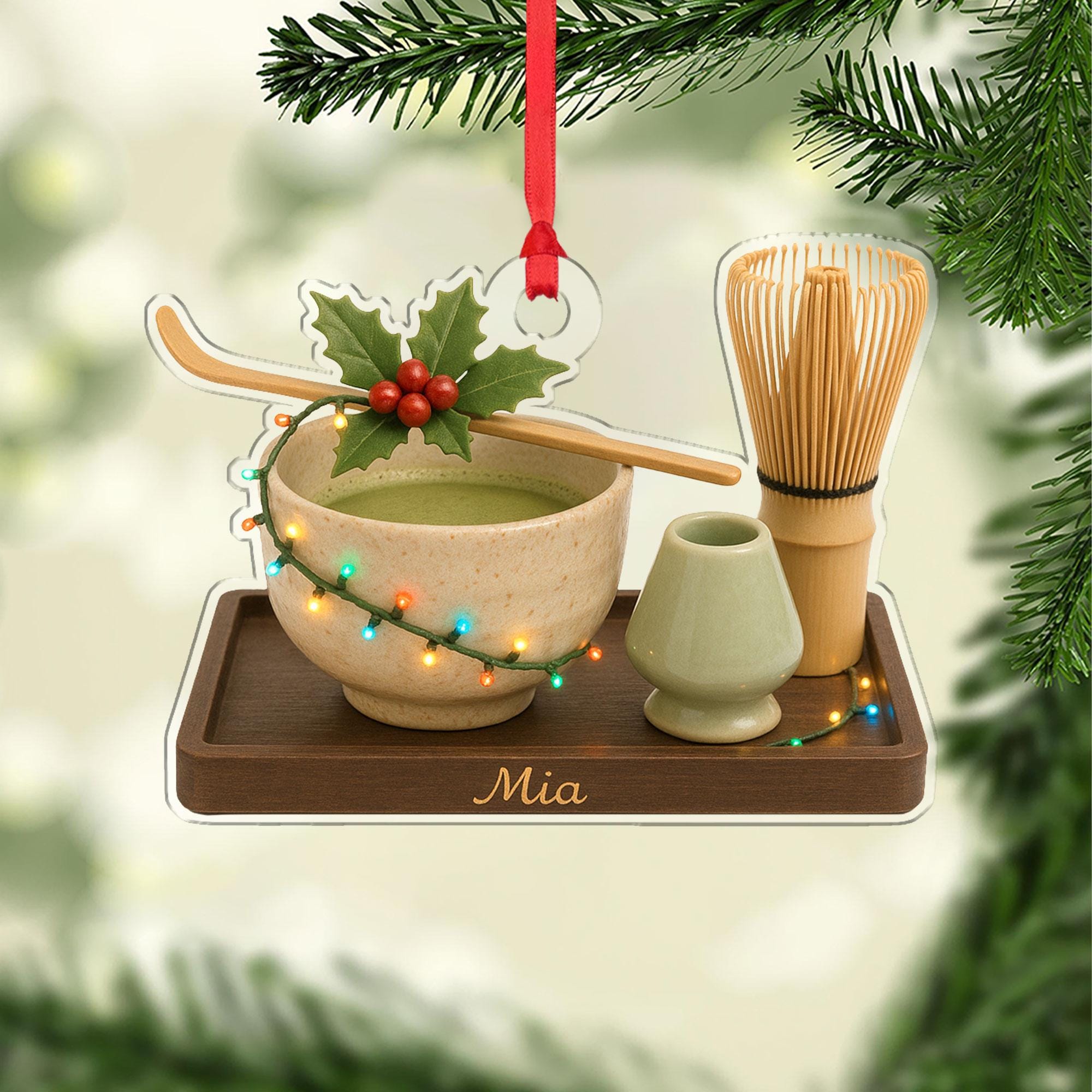 Custom Matcha Tea Ornament – Personalized Green Tea Christmas Tree Gift
