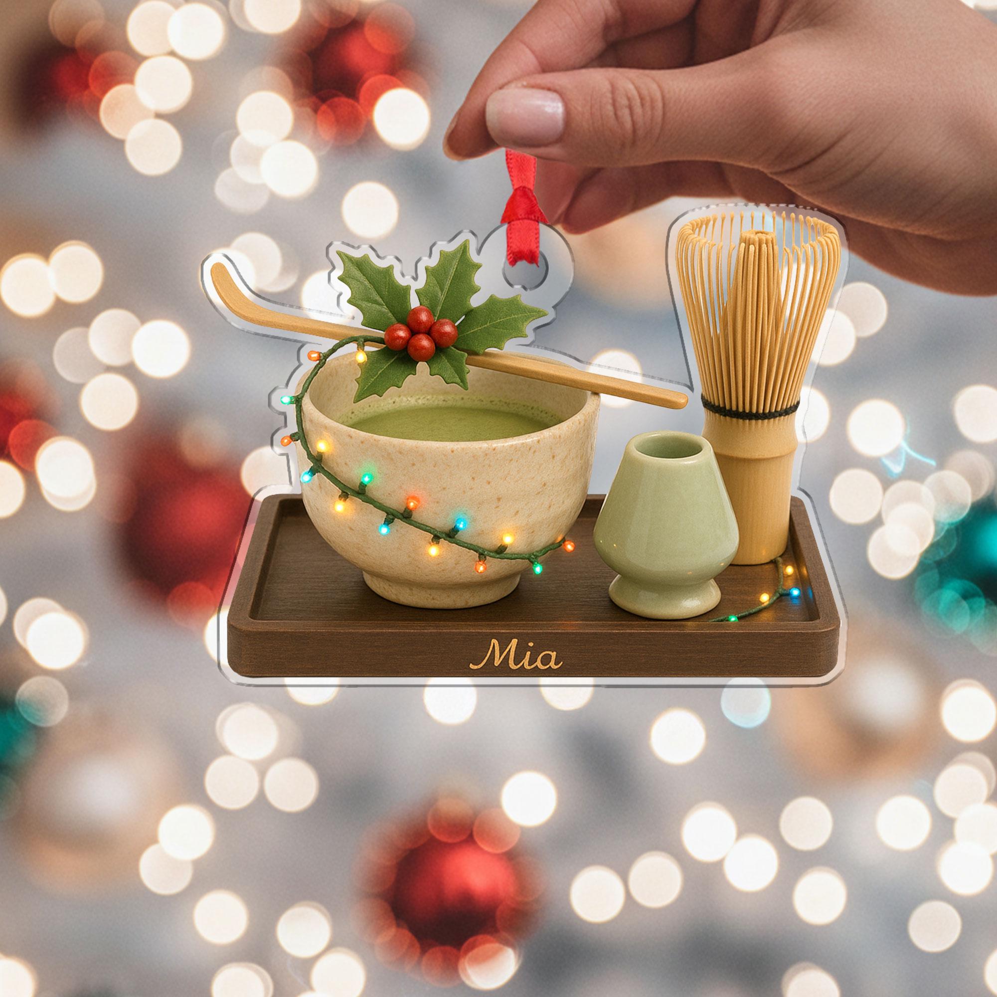 Custom Matcha Tea Ornament – Personalized Green Tea Christmas Tree Gift
