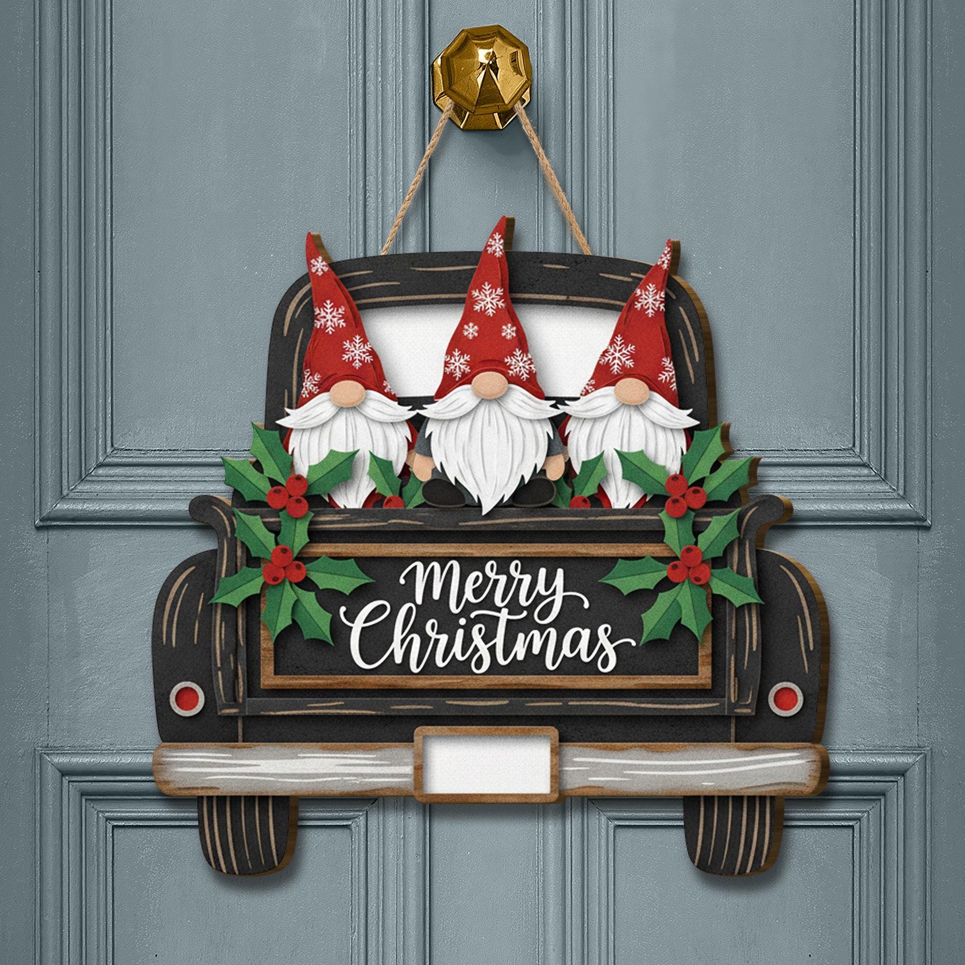 Merry Christmas Gnome Truck Door Sign – Christmas Porch Decor