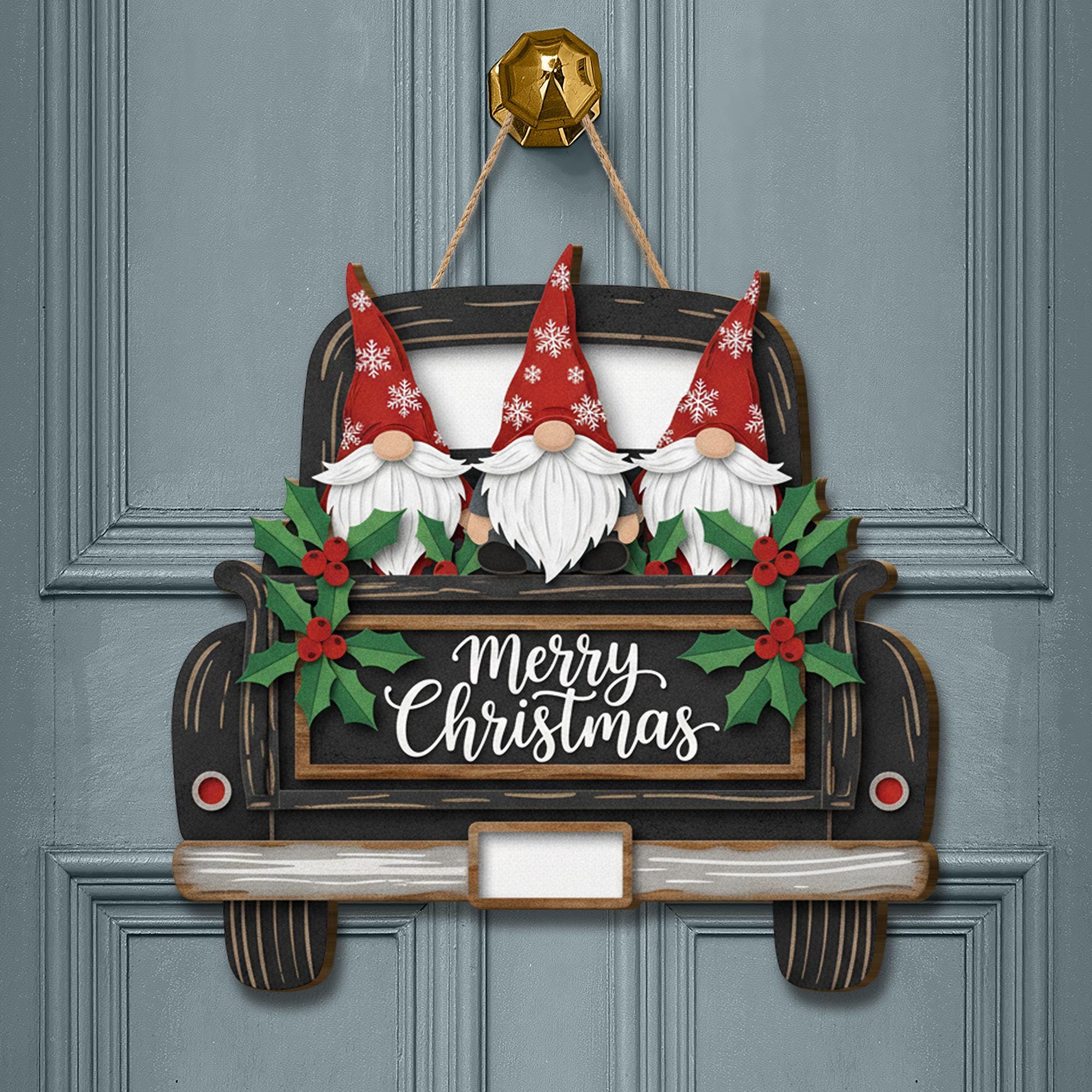Merry Christmas Gnome Truck Door Sign – Christmas Porch Decor