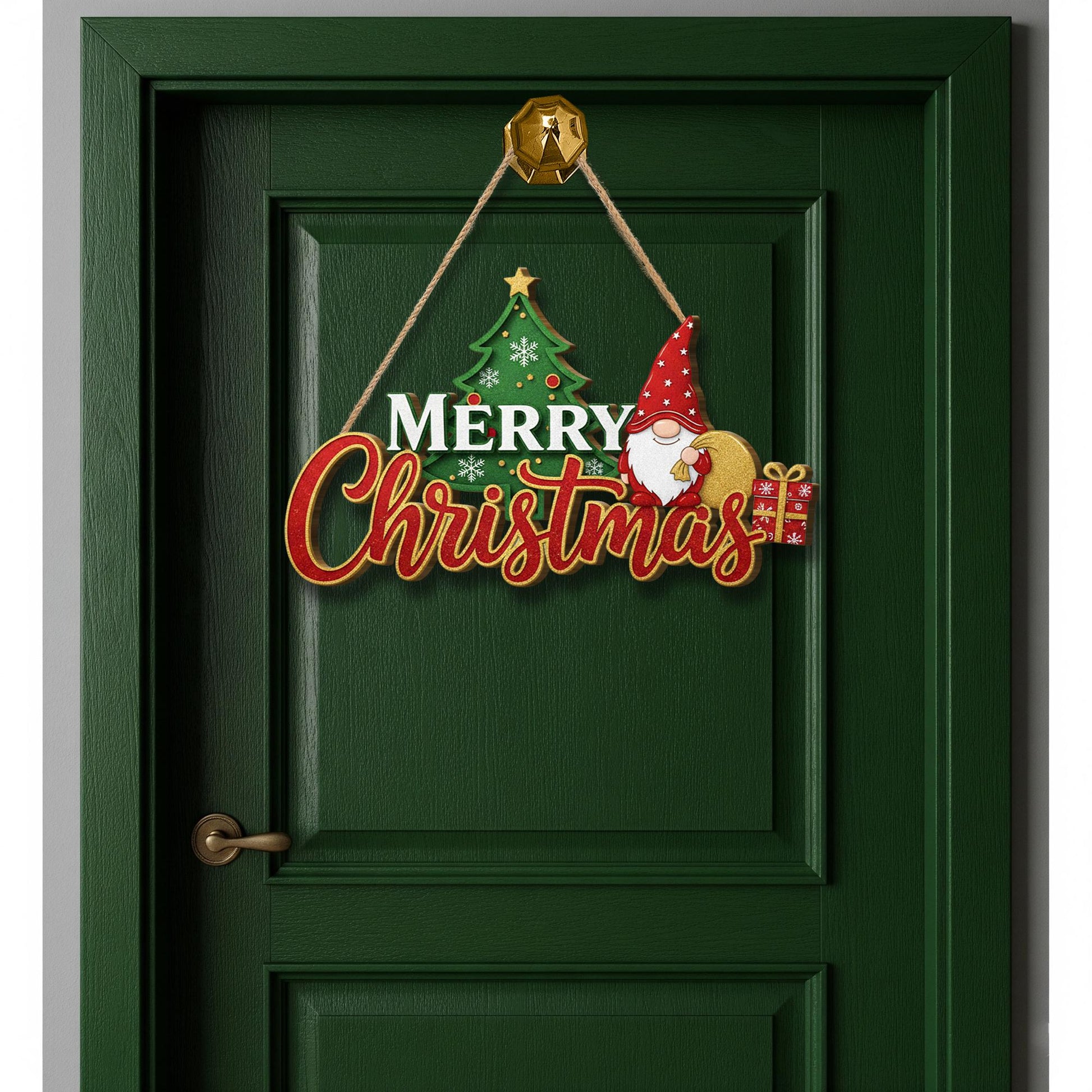 Merry Christmas Gnome Door Sign – Holiday Porch Decor