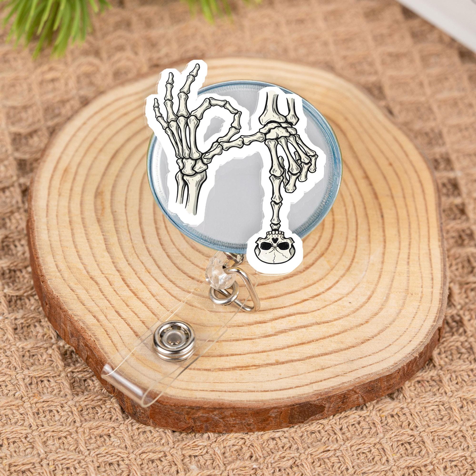 Halloween 67 Skeleton Hands Badge Reel: ID Holder, Funny Meme Accessories
