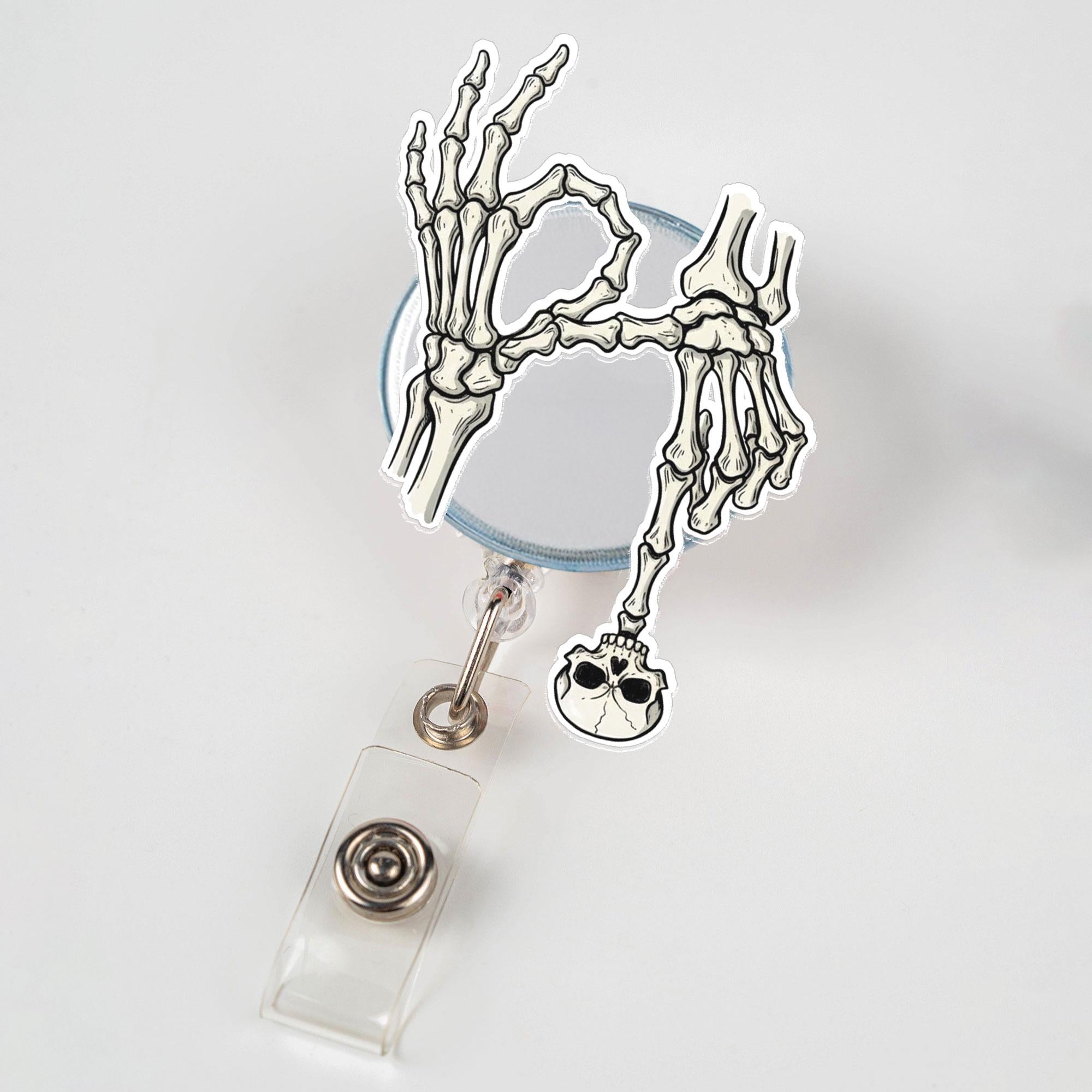 Halloween 67 Skeleton Hands Badge Reel: ID Holder, Funny Meme Accessories
