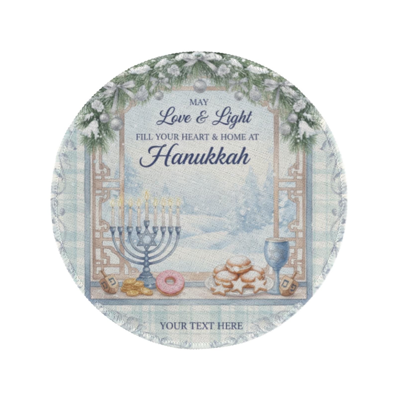 Personalized Hanukkah Placemat – Custom Round Table Decor with Menorah and Dreidel