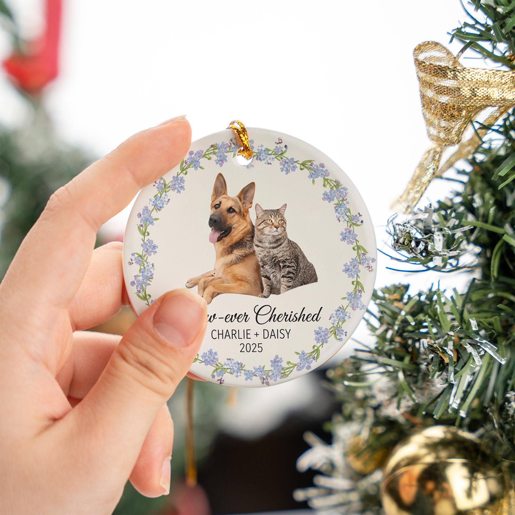 Personalized Ceramic Ornament – Dog and Cat Photo, Pet Memorial Keepsake