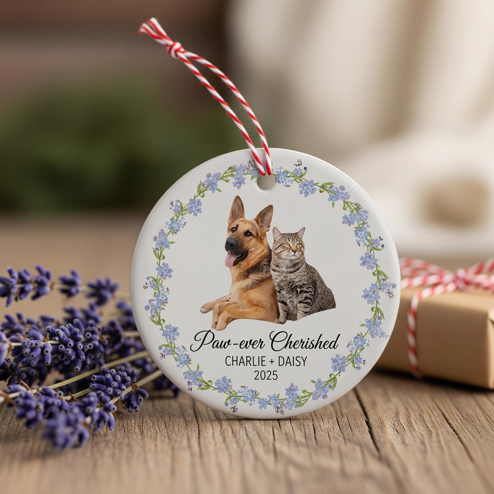 Personalized Ceramic Ornament – Dog and Cat Photo, Pet Memorial Keepsake