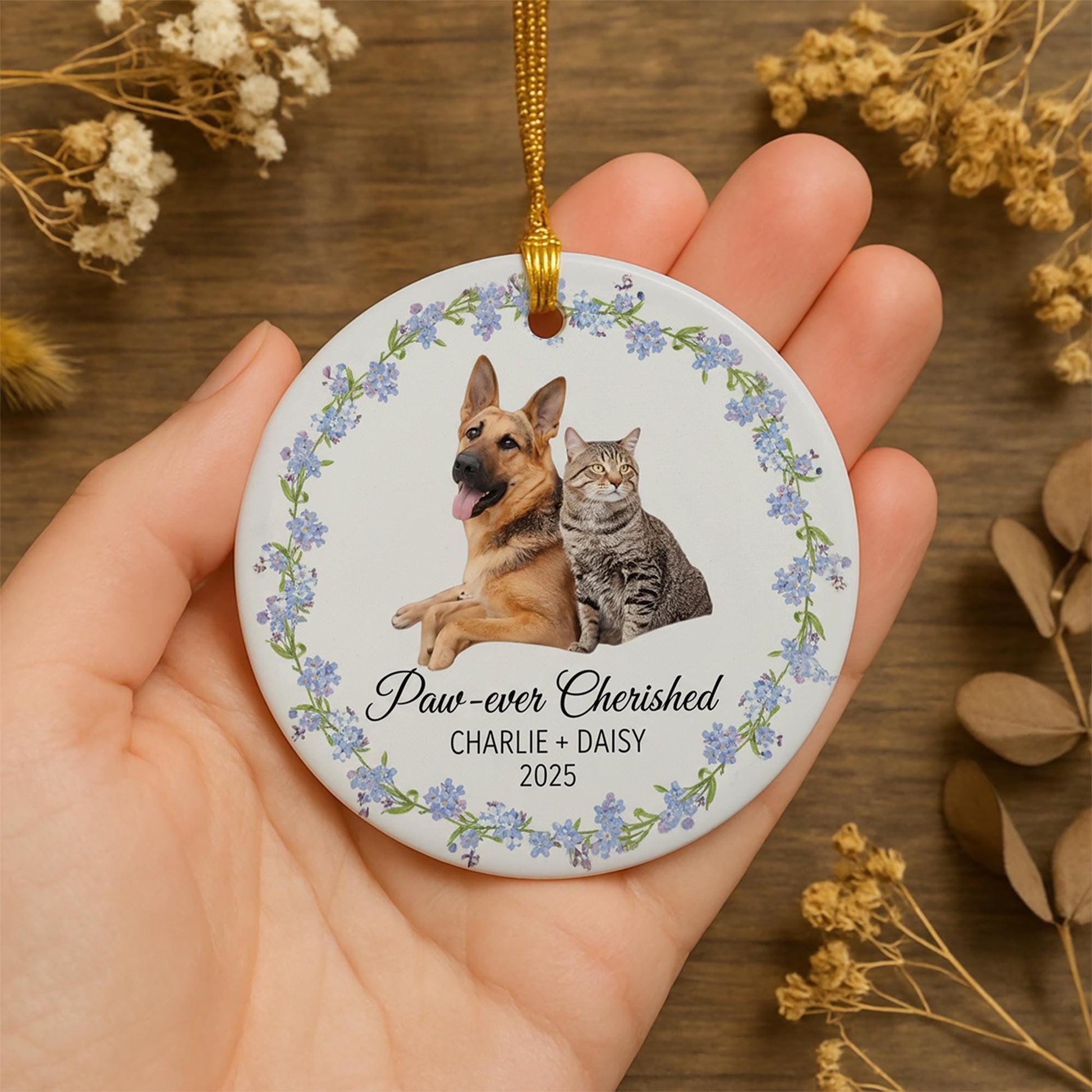 Personalized Ceramic Ornament – Dog and Cat Photo, Pet Memorial Keepsake