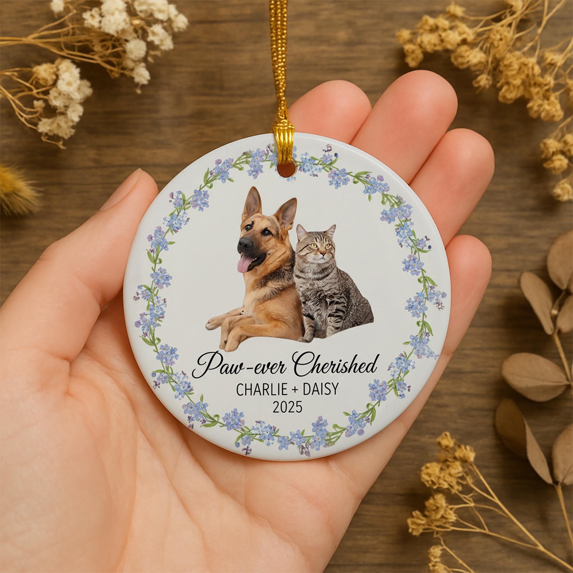 Personalized Ceramic Ornament – Dog and Cat Photo, Pet Memorial Keepsake