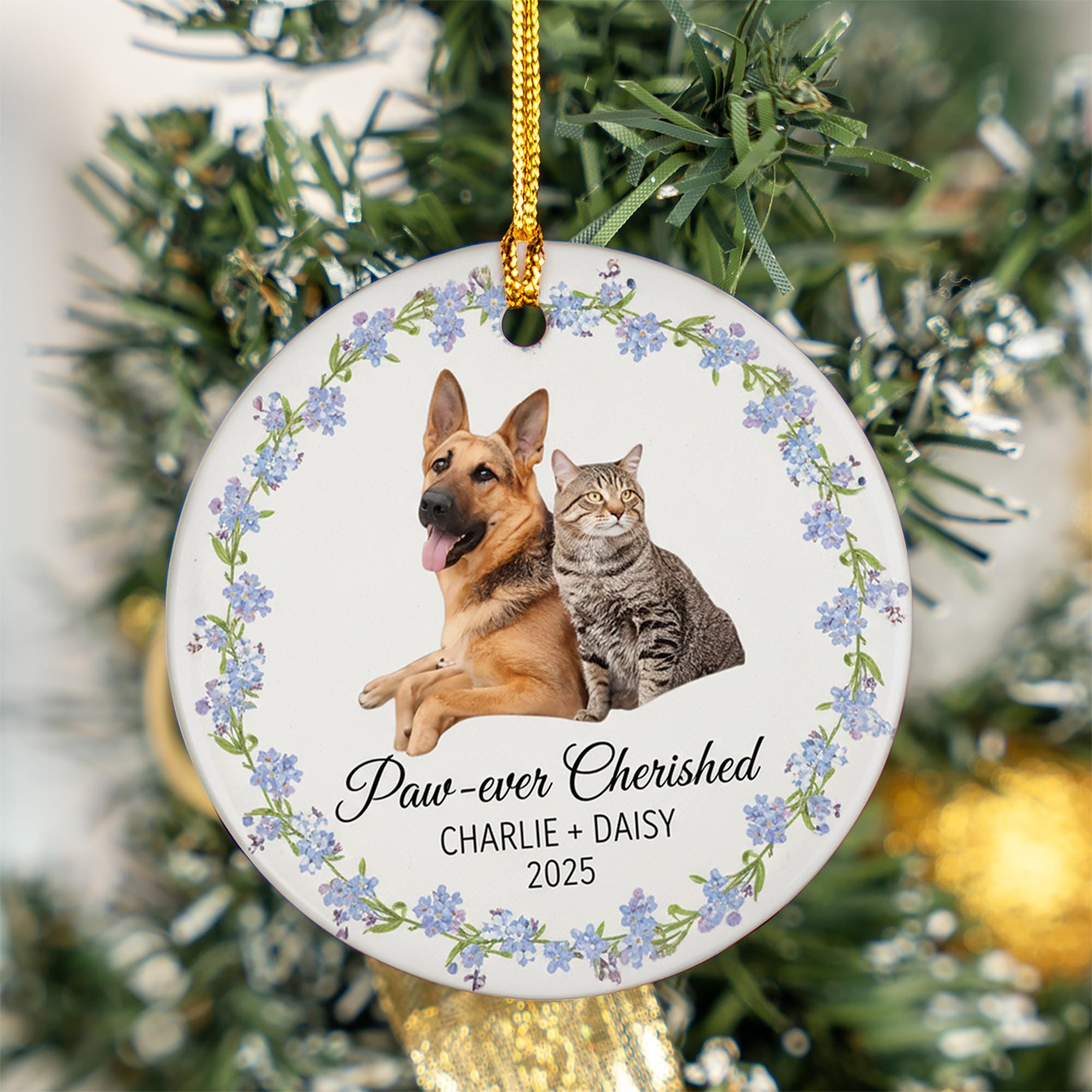Personalized Ceramic Ornament – Dog and Cat Photo, Pet Memorial Keepsake