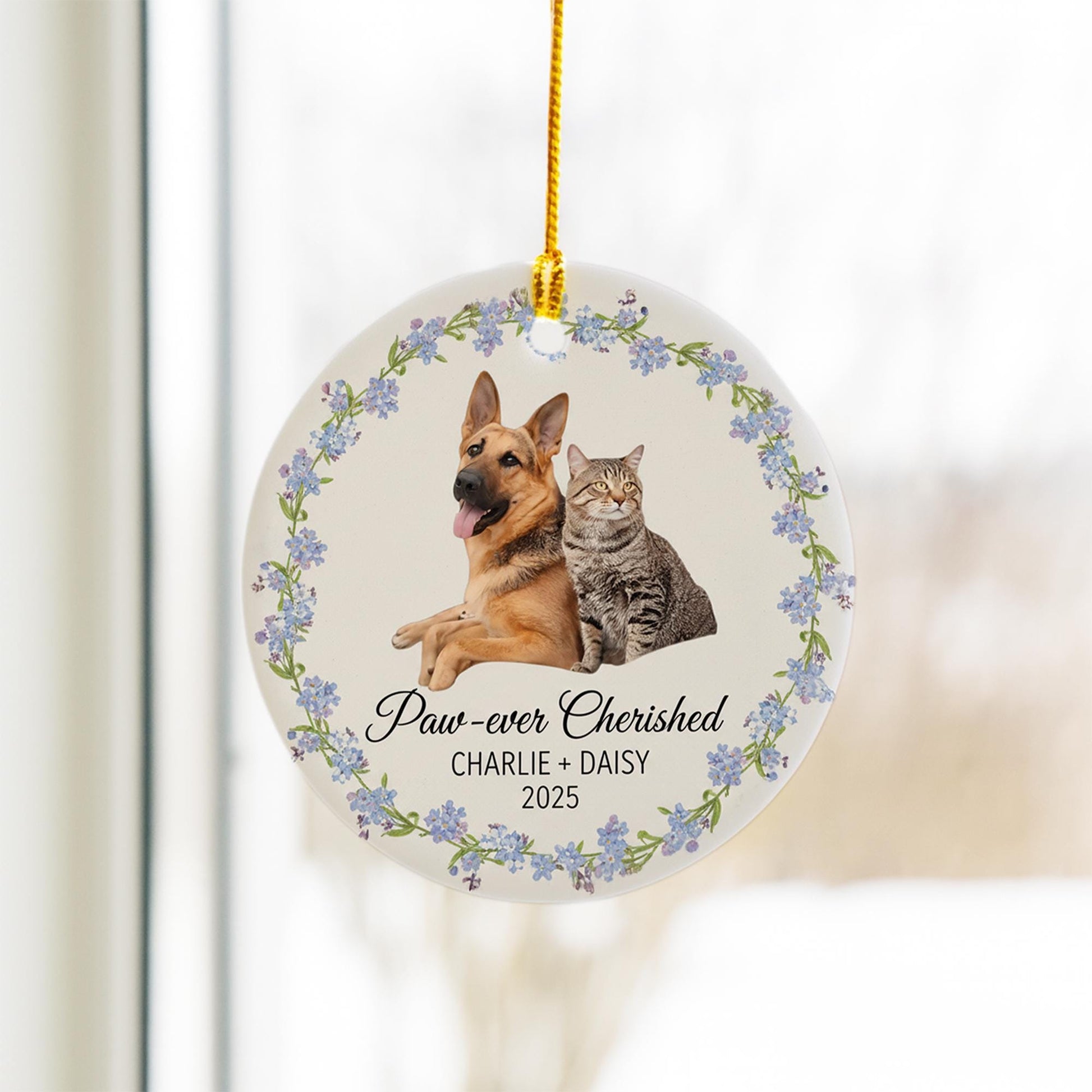 Personalized Ceramic Ornament – Dog and Cat Photo, Pet Memorial Keepsake