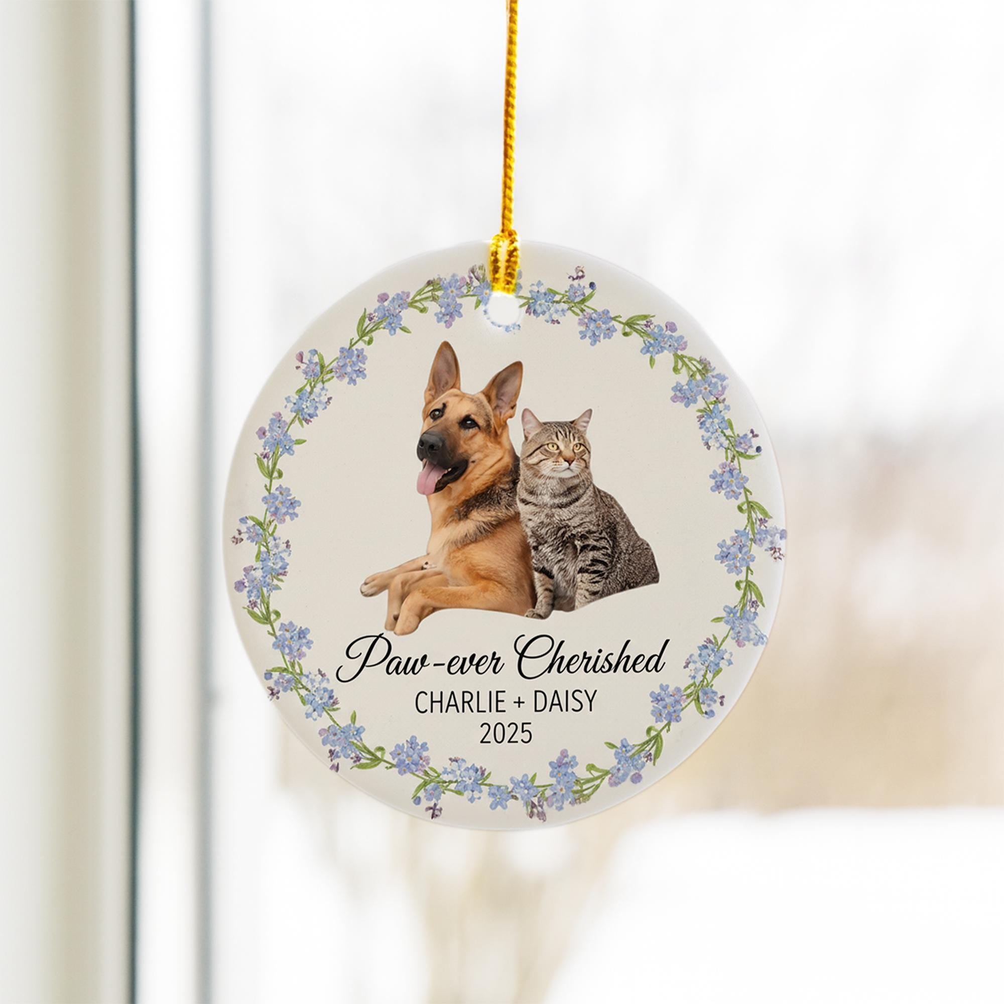 Personalized Ceramic Ornament – Dog and Cat Photo, Pet Memorial Keepsake