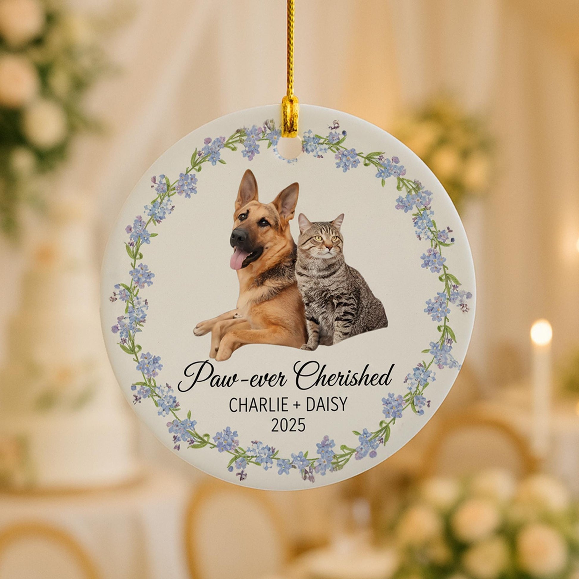 Personalized Ceramic Ornament – Dog and Cat Photo, Pet Memorial Keepsake