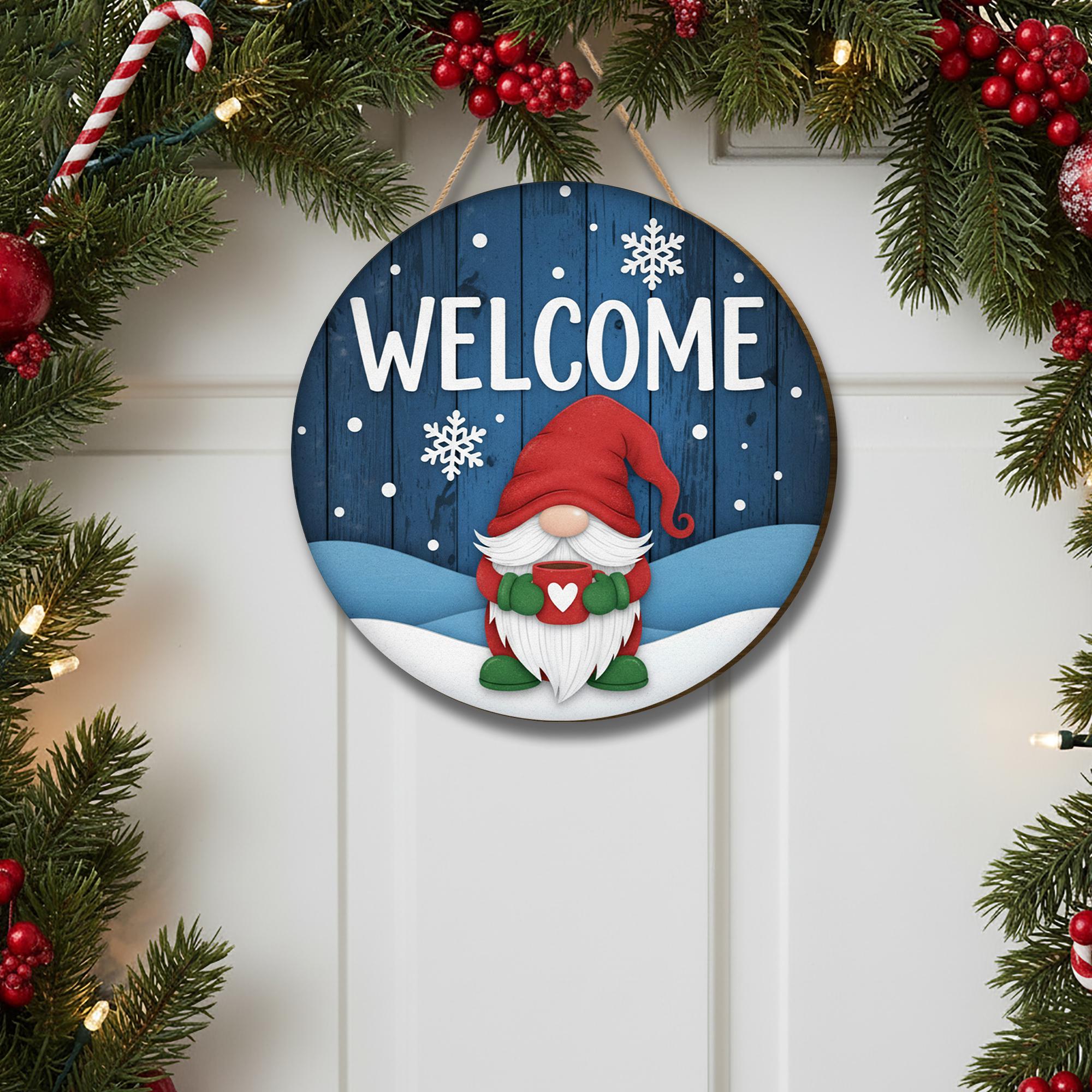 Christmas Gnome Welcome Sign: Winter Front Door Decor