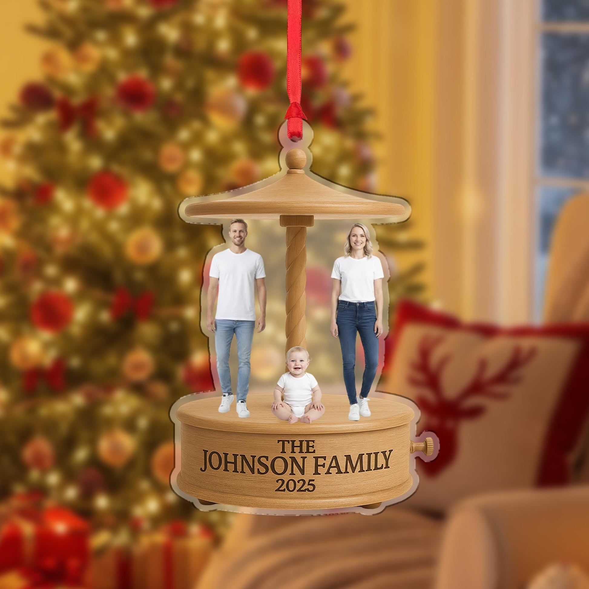 Personalized Acrylic Ornament – Family Photo Carousel, Custom Christmas Decoration