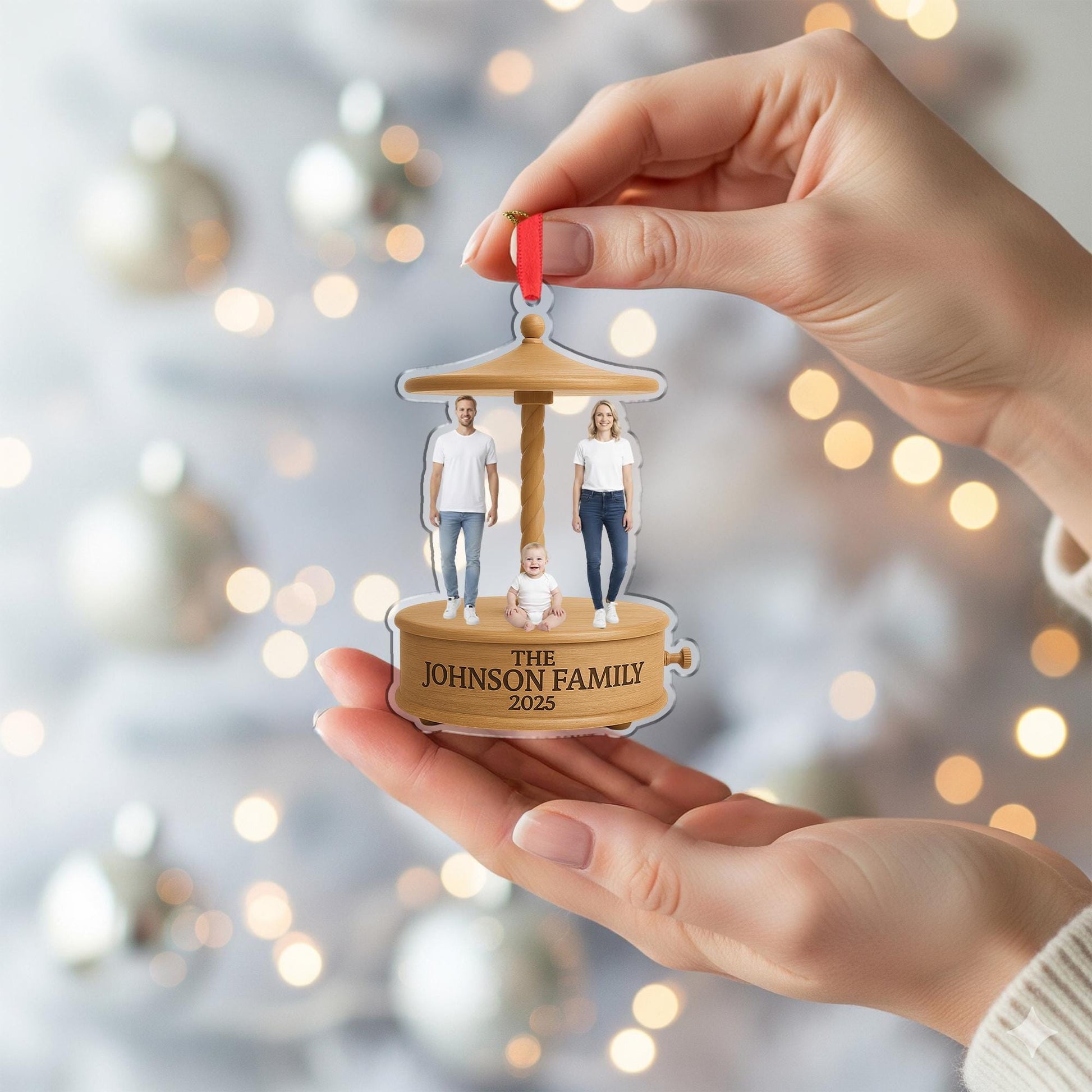 Personalized Acrylic Ornament – Family Photo Carousel, Custom Christmas Decoration