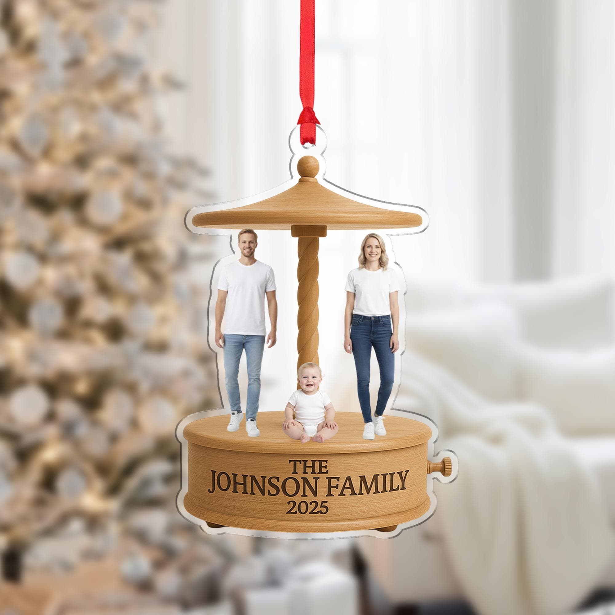 Personalized Acrylic Ornament – Family Photo Carousel, Custom Christmas Decoration