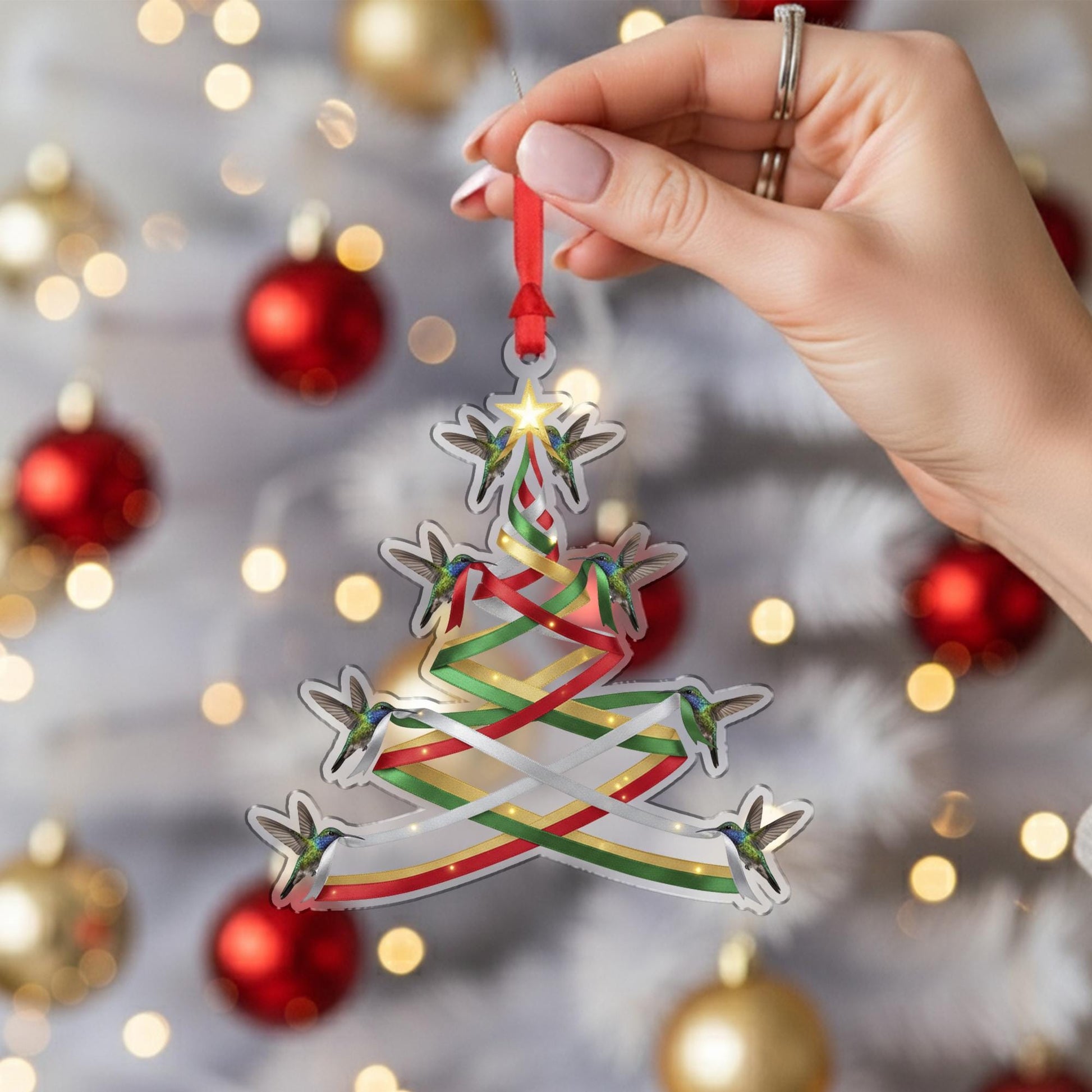 Acrylic Christmas Ornament – Hummingbird Tree Design, Holiday Decoration