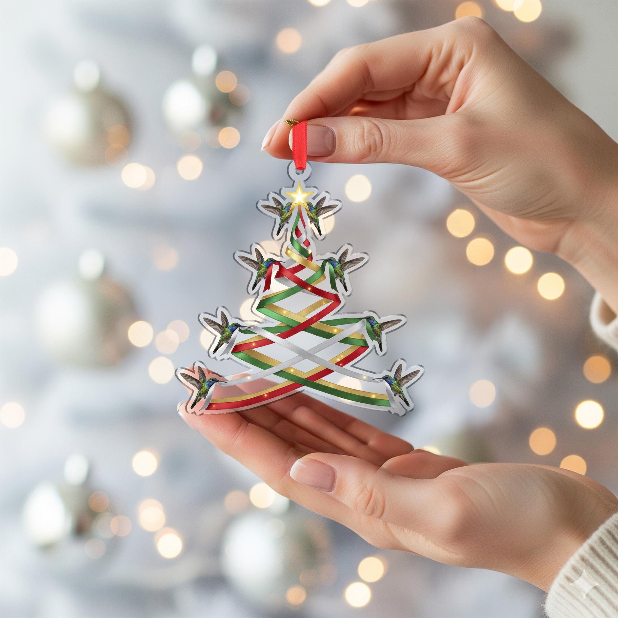 Acrylic Christmas Ornament – Hummingbird Tree Design, Holiday Decoration