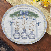 Our First Christmas Placemat – Custom Newlywed Round Holiday Table Setting with Names