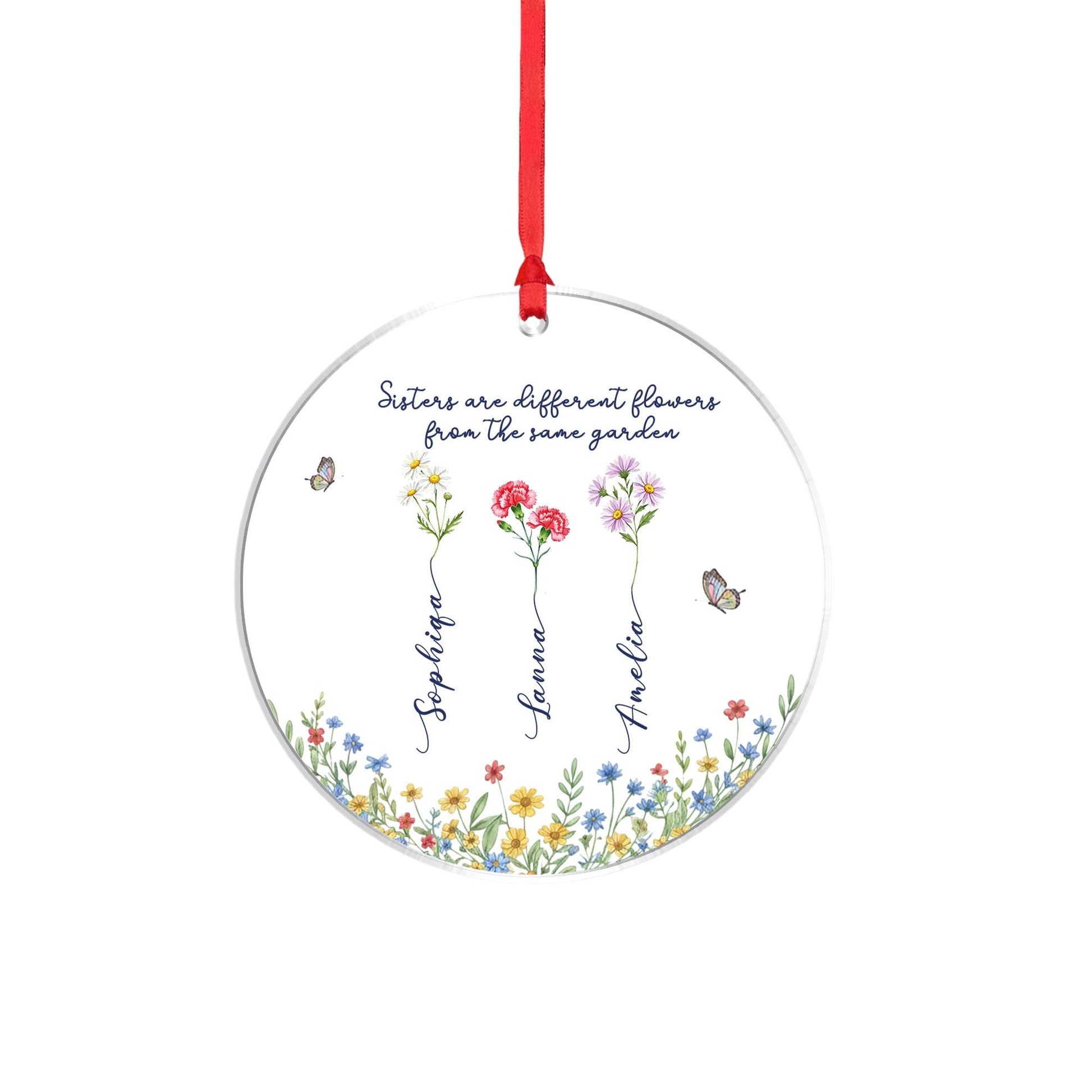 Personalized Birth Month Flower Ornament: Custom Sister Gift