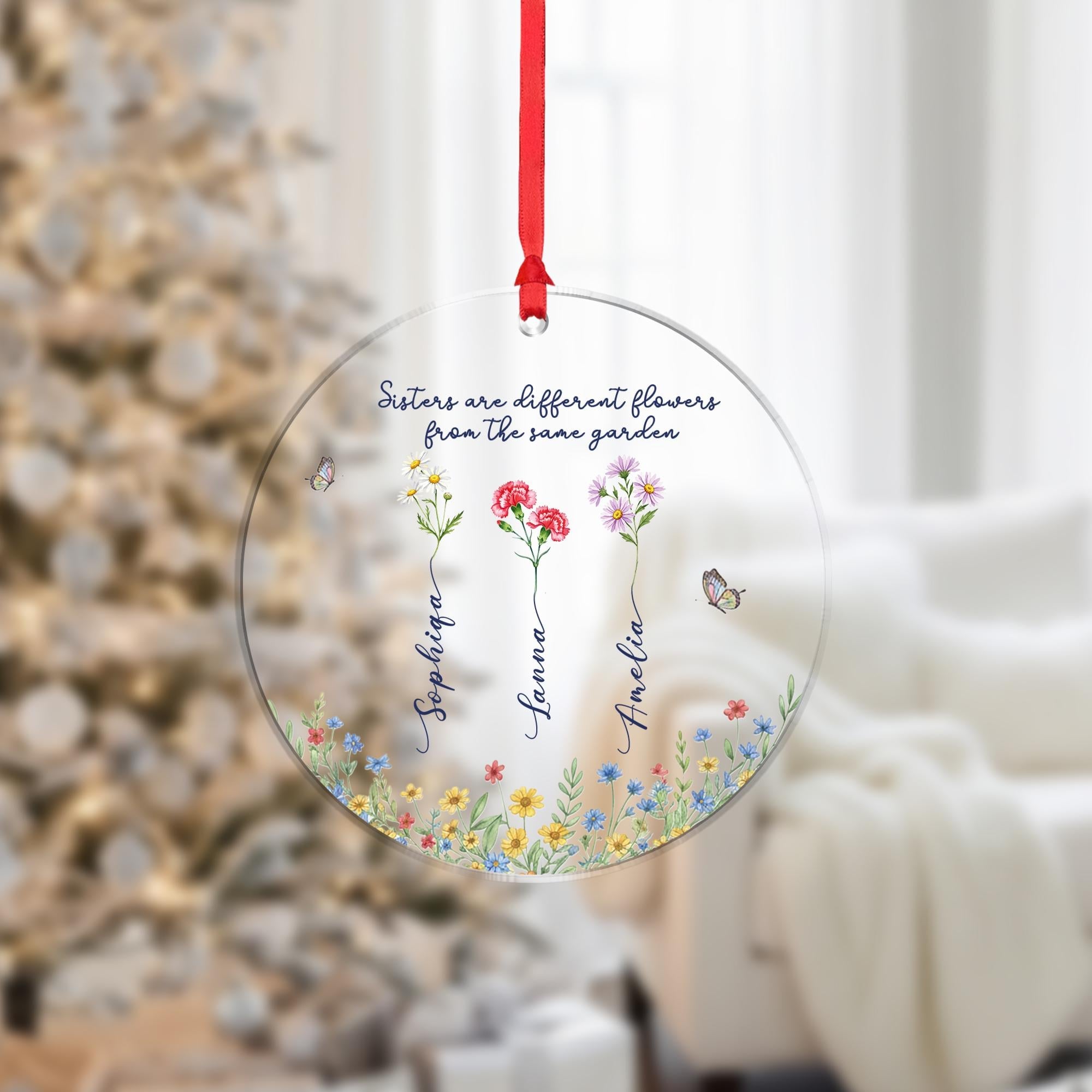 Personalized Birth Month Flower Ornament: Custom Sister Gift