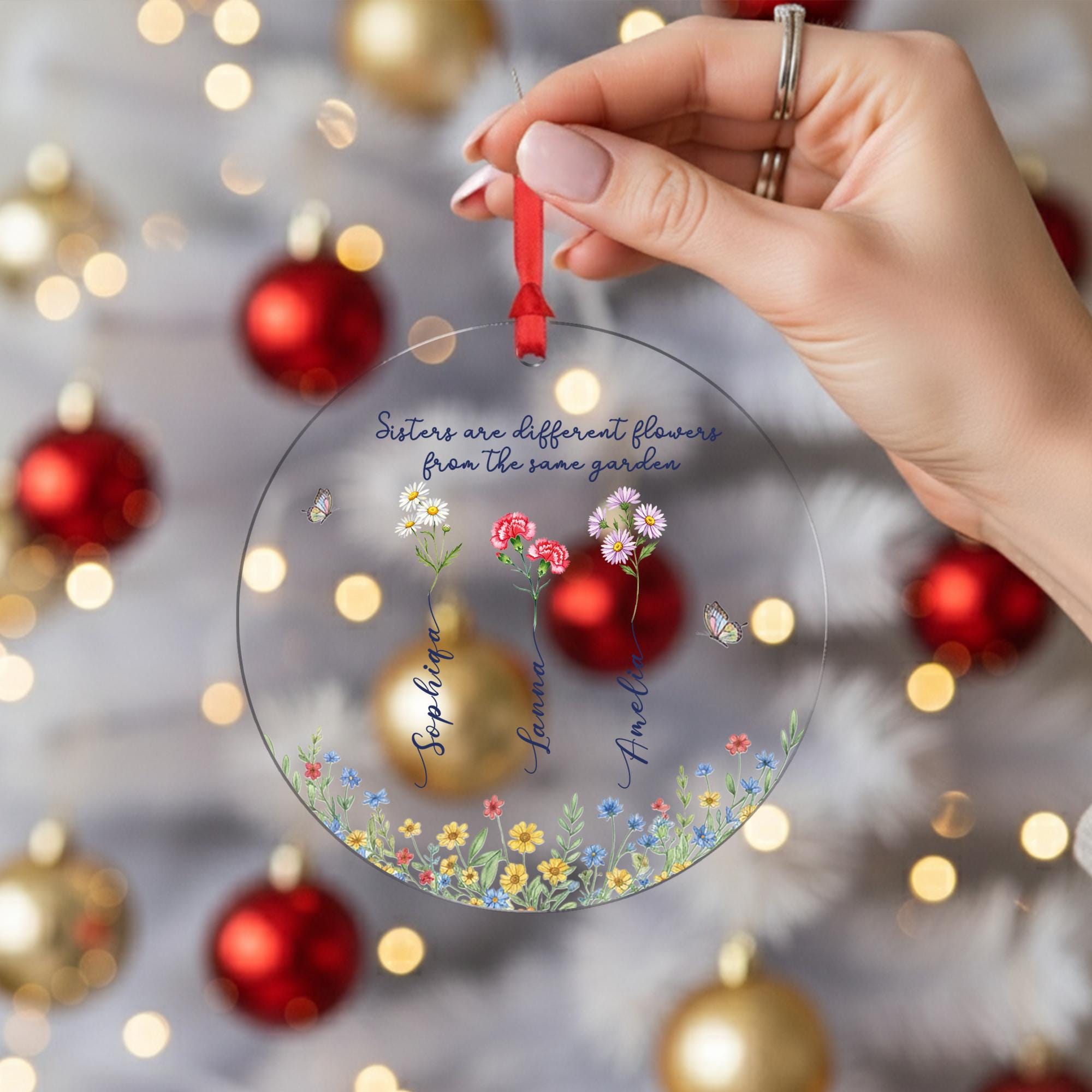 Personalized Birth Month Flower Ornament: Custom Sister Gift