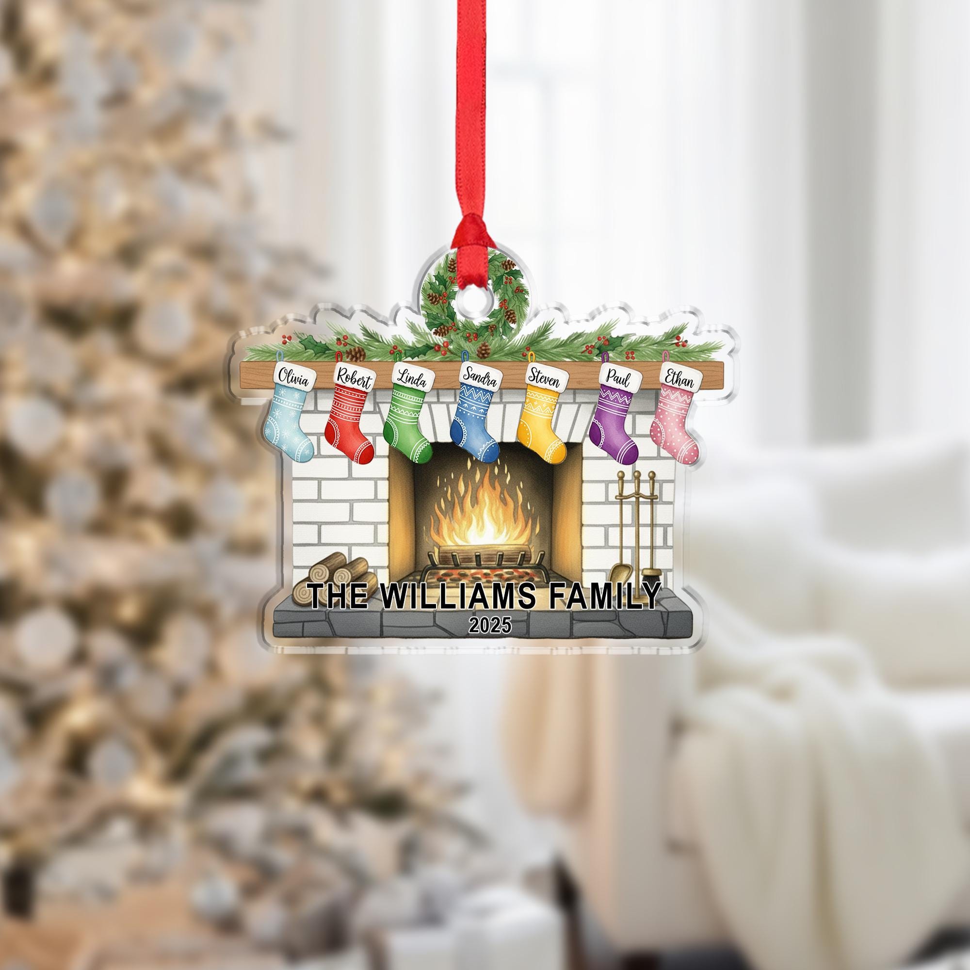 Personalized Family Fireplace Ornament Acrylic Stockings 2025