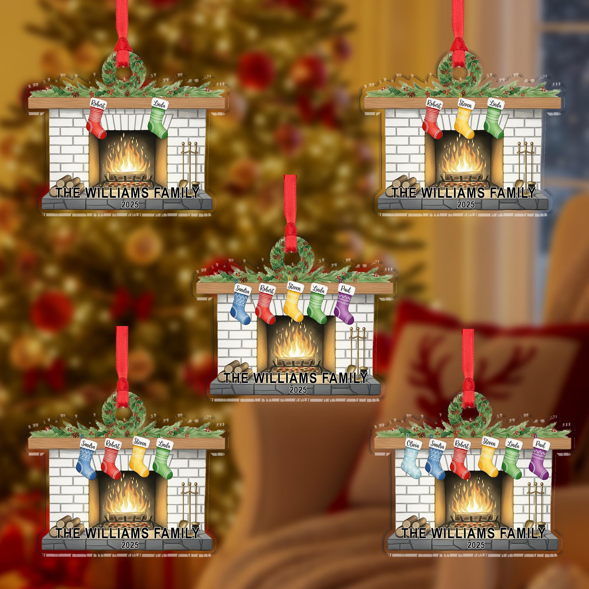 Personalized Family Fireplace Ornament Acrylic Stockings 2025