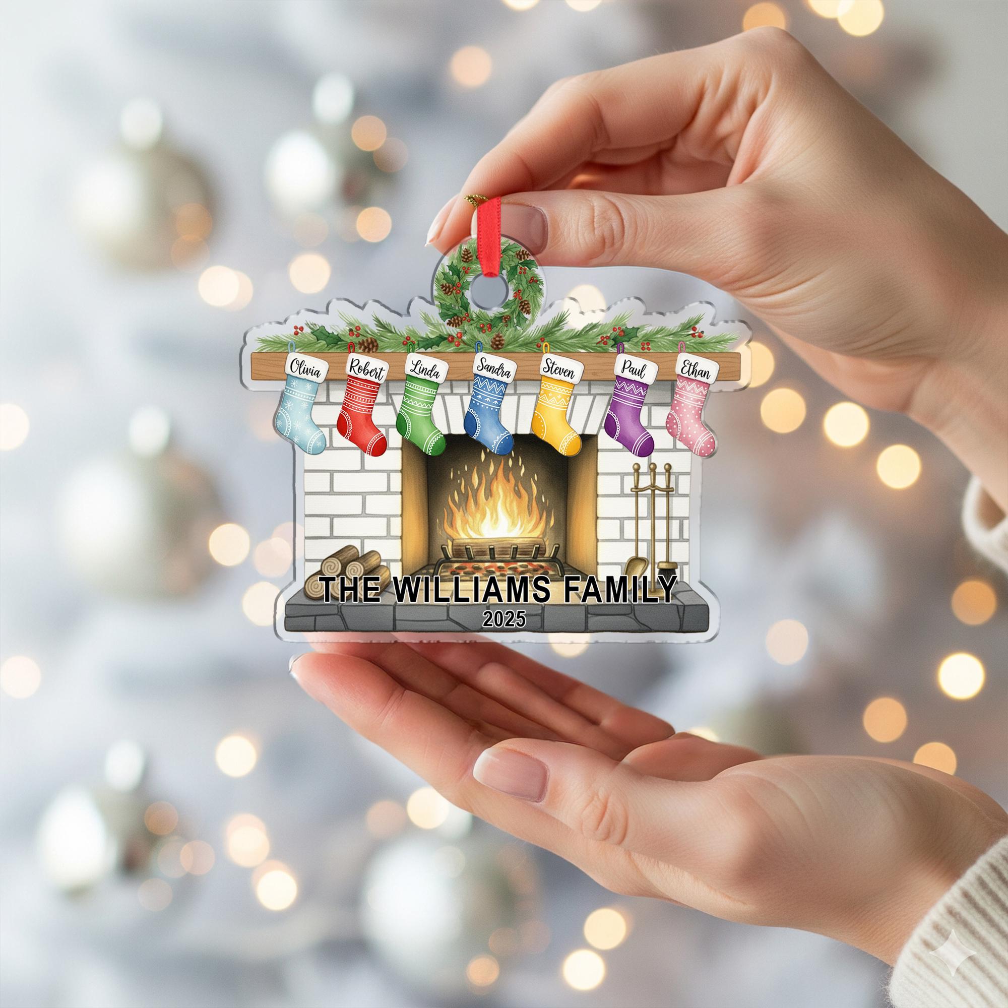 Personalized Family Fireplace Ornament Acrylic Stockings 2025