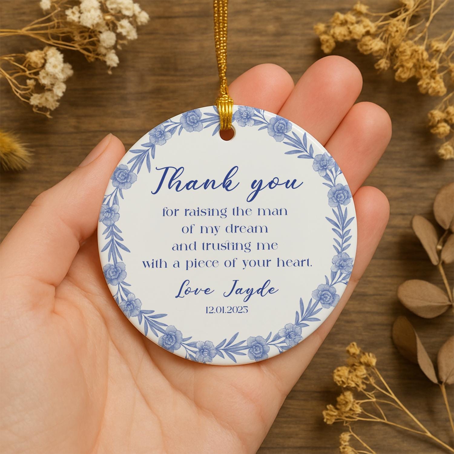 Mother of Groom Ornament – Ceramic Thank You Gift Personalized Wedding Keepsake”
