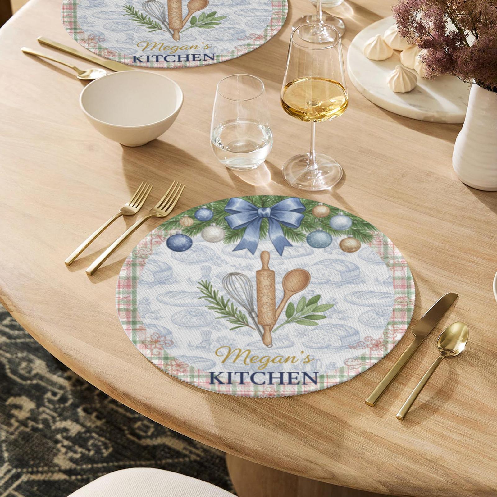 Personalized Kitchen Placemat – Round Christmas Table Decor with Custom Name