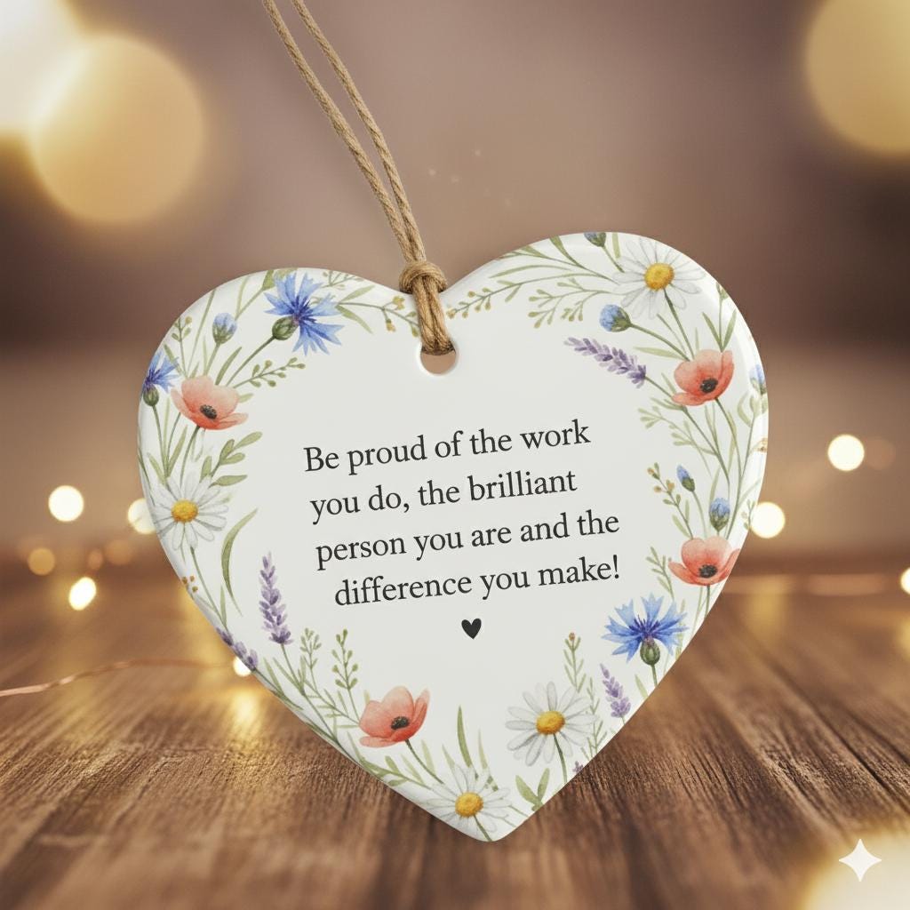 Inspirational Heart Ornament – Ceramic Floral Gift of Encouragement