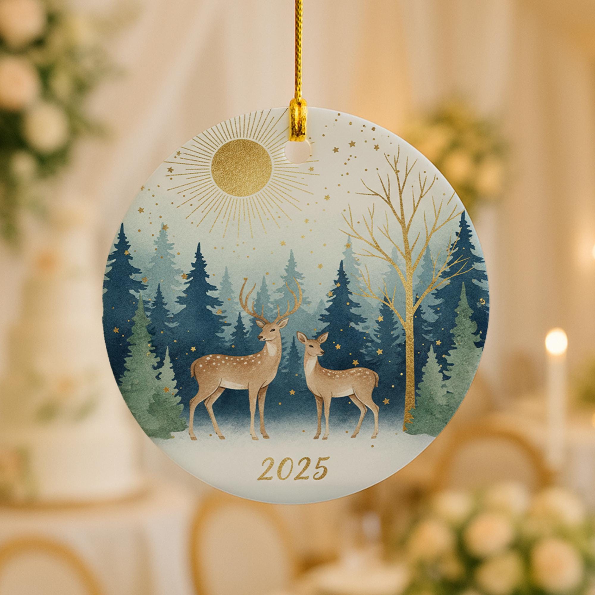 Deer Ceramic Christmas Ornament: Rustic Winter Nature Tree Decoration