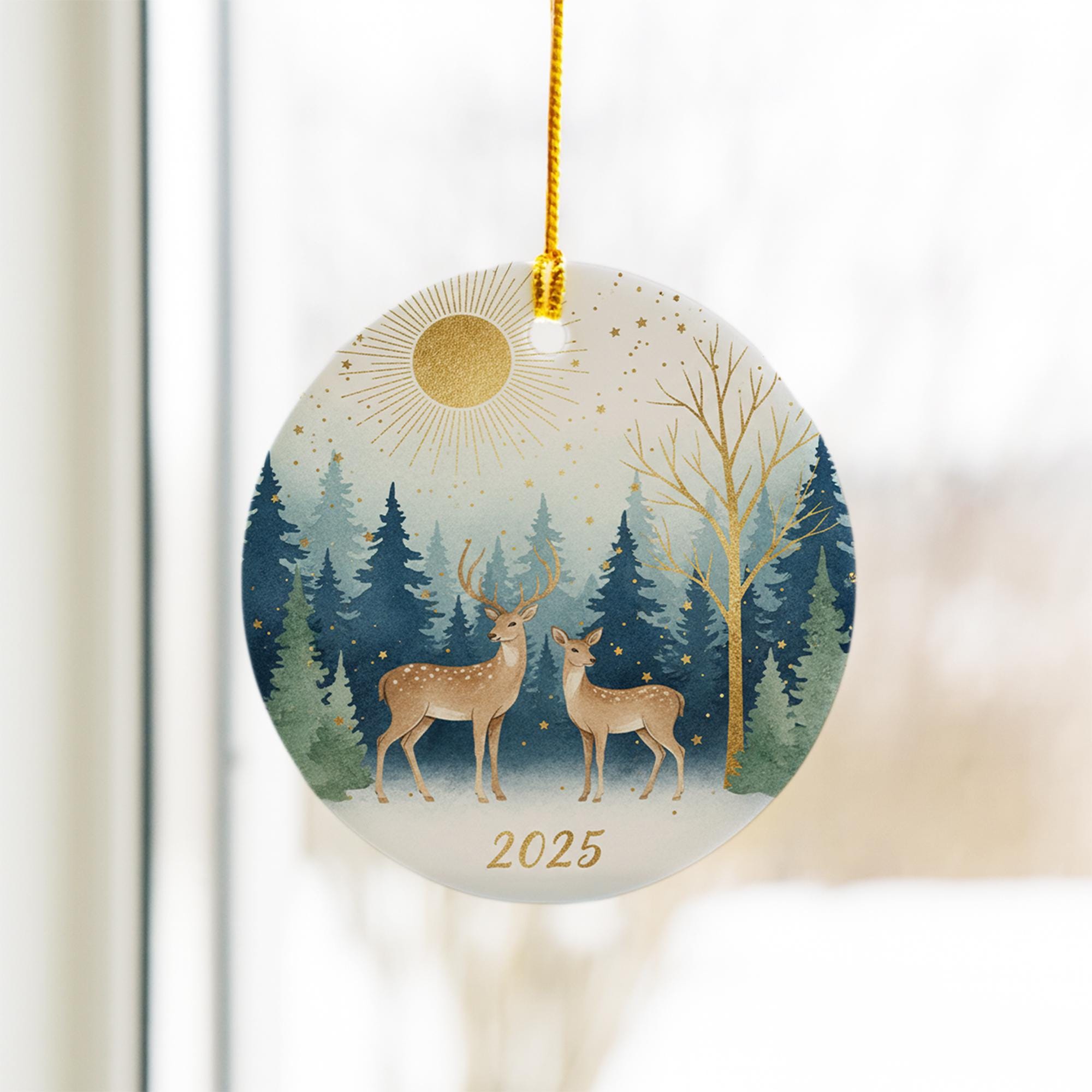 Deer Ceramic Christmas Ornament: Rustic Winter Nature Tree Decoration