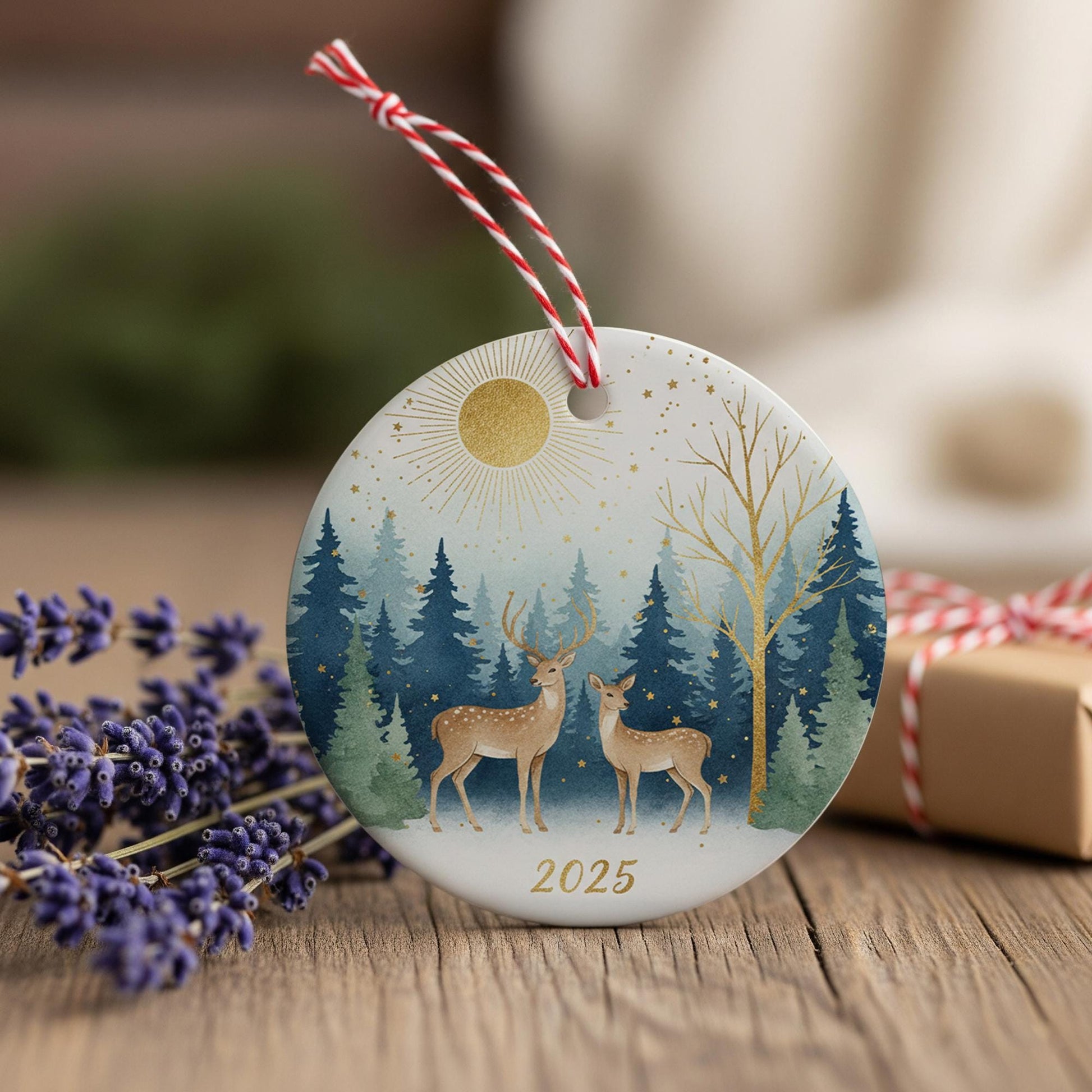 Deer Ceramic Christmas Ornament: Rustic Winter Nature Tree Decoration