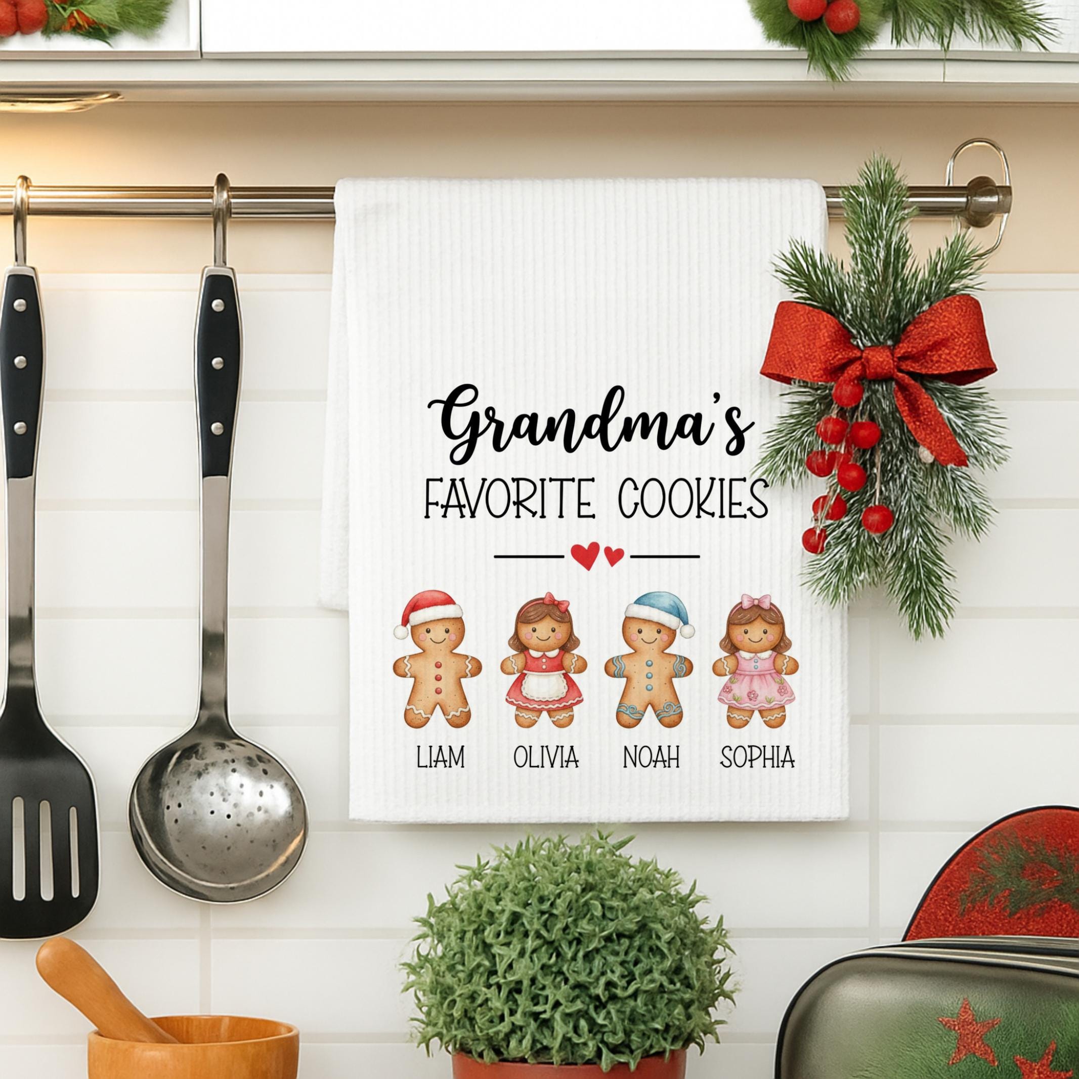 Custom Kitchen Towel | Gingerbread Cookie Family Holiday Decor