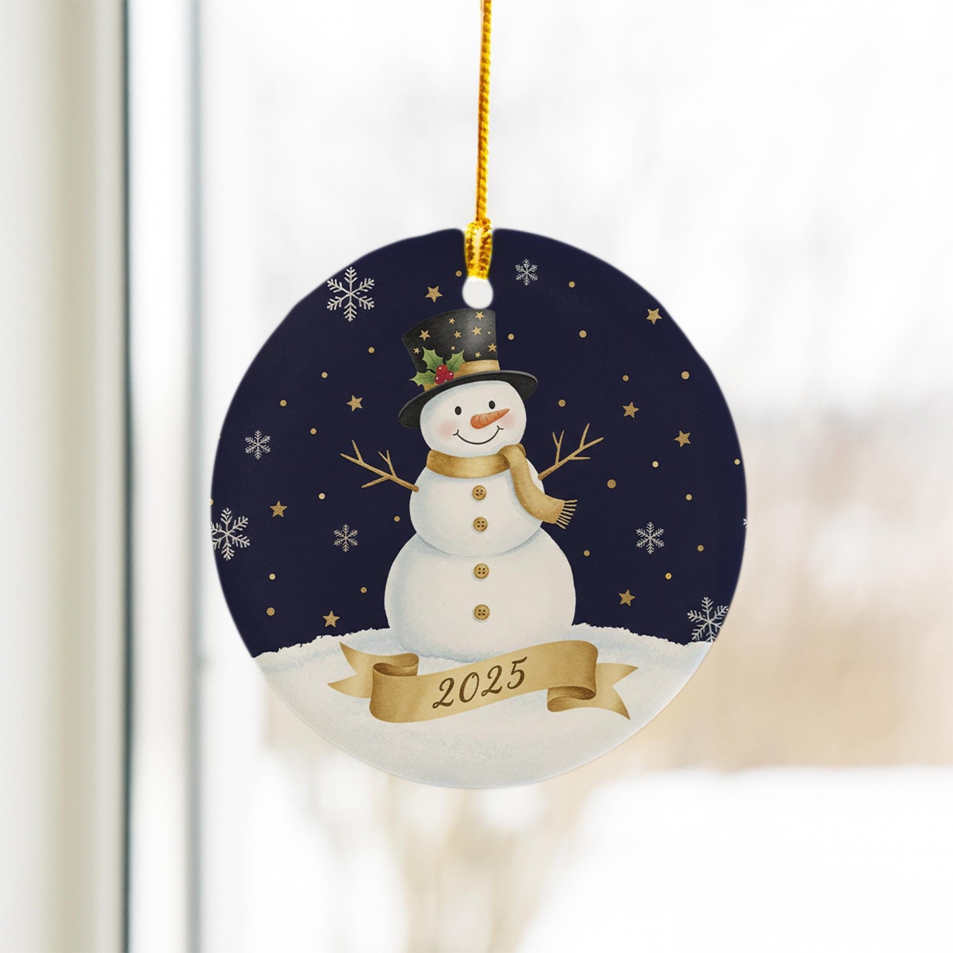 Snowman Ceramic Ornament: Winter Holiday Keepsake