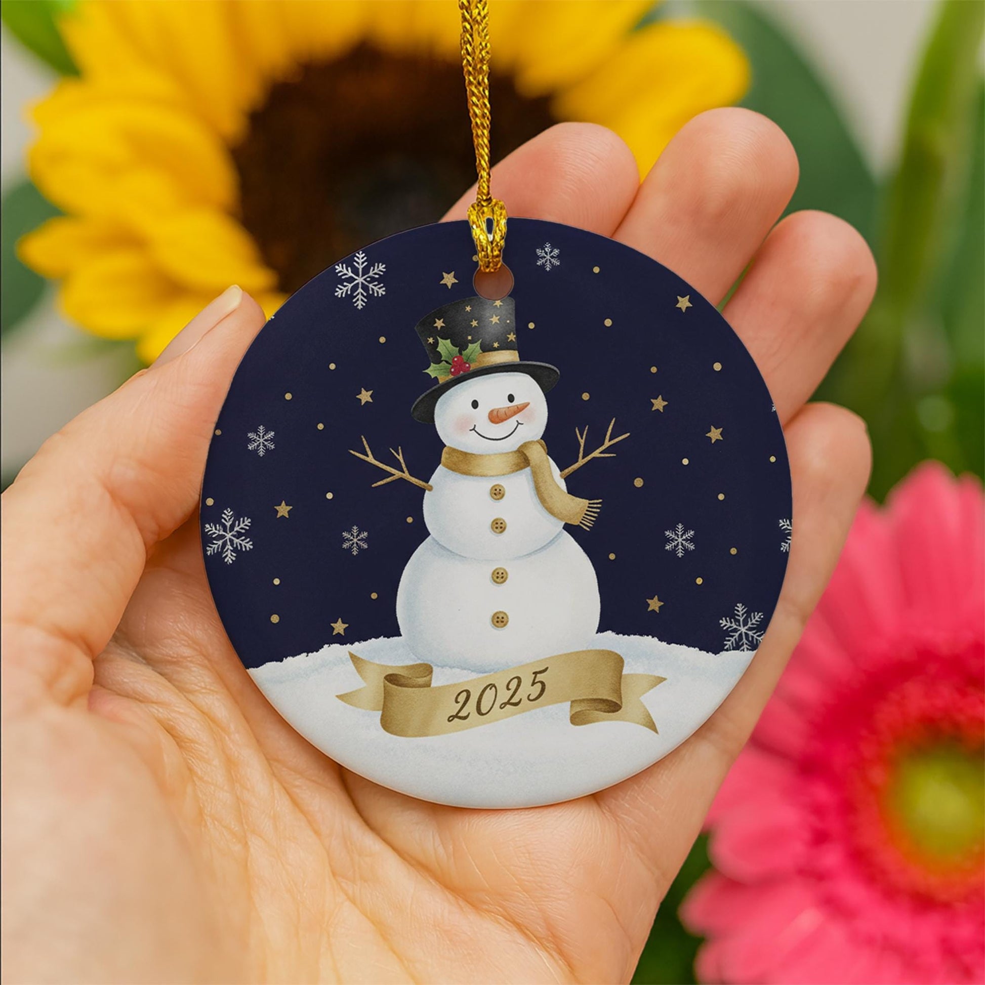 Snowman Ceramic Ornament: Winter Holiday Keepsake