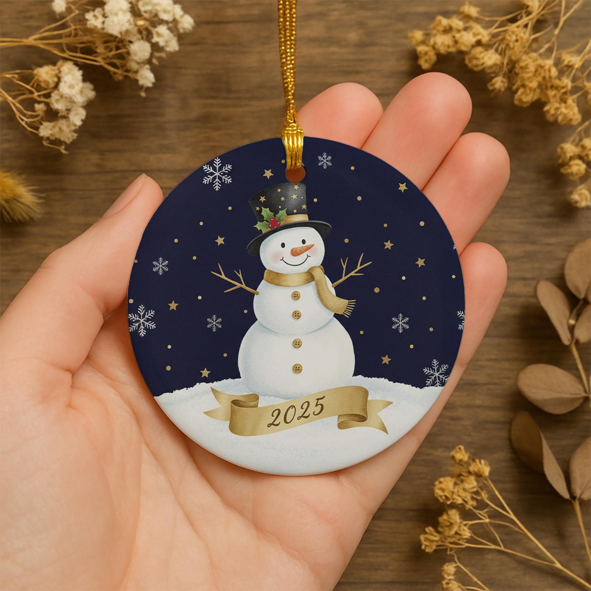 Snowman Ceramic Ornament: Winter Holiday Keepsake