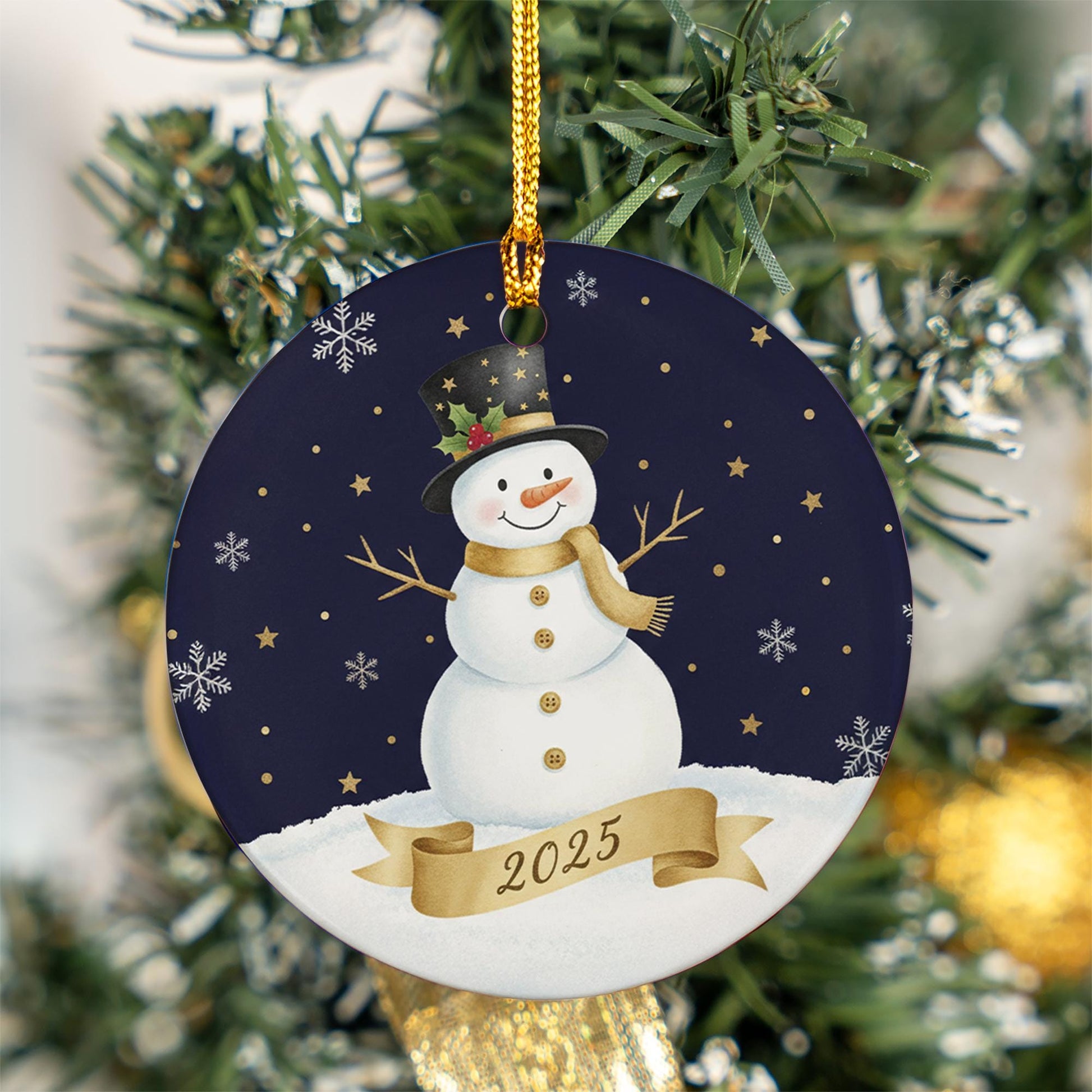 Snowman Ceramic Ornament: Winter Holiday Keepsake