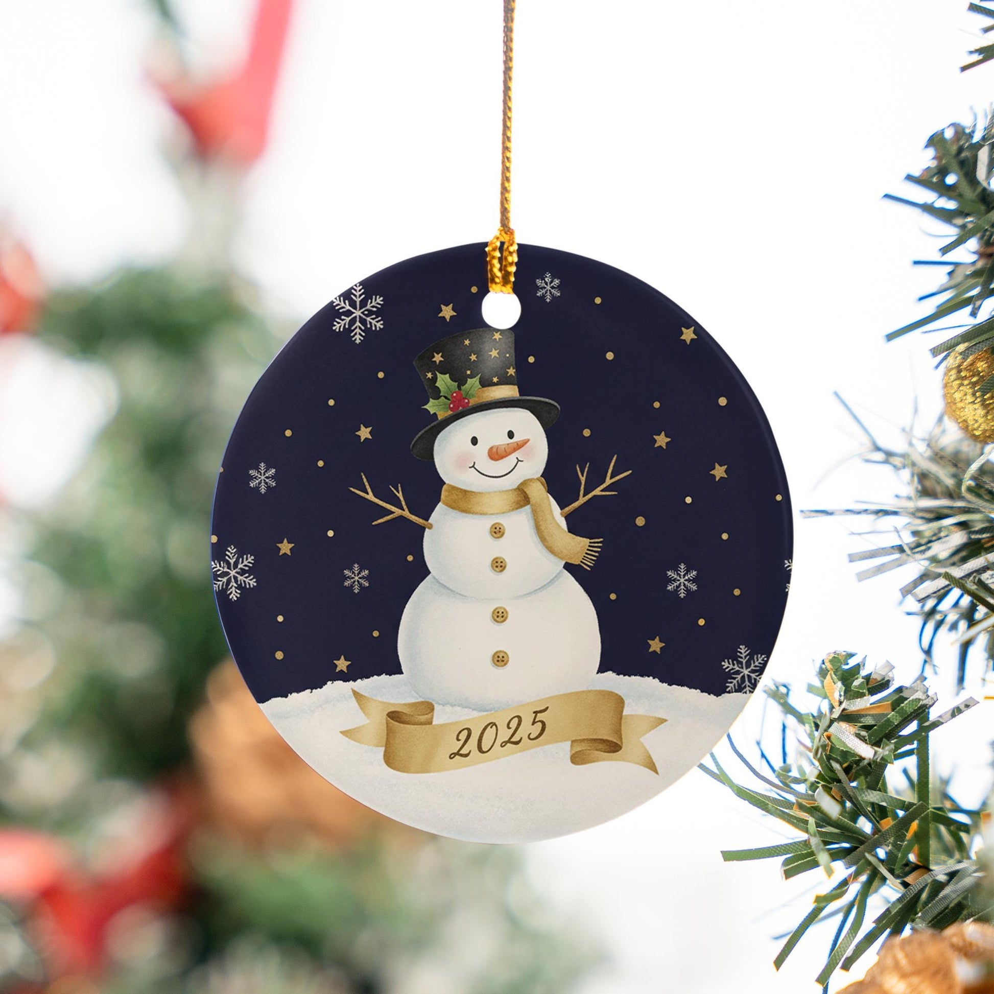 Snowman Ceramic Ornament: Winter Holiday Keepsake