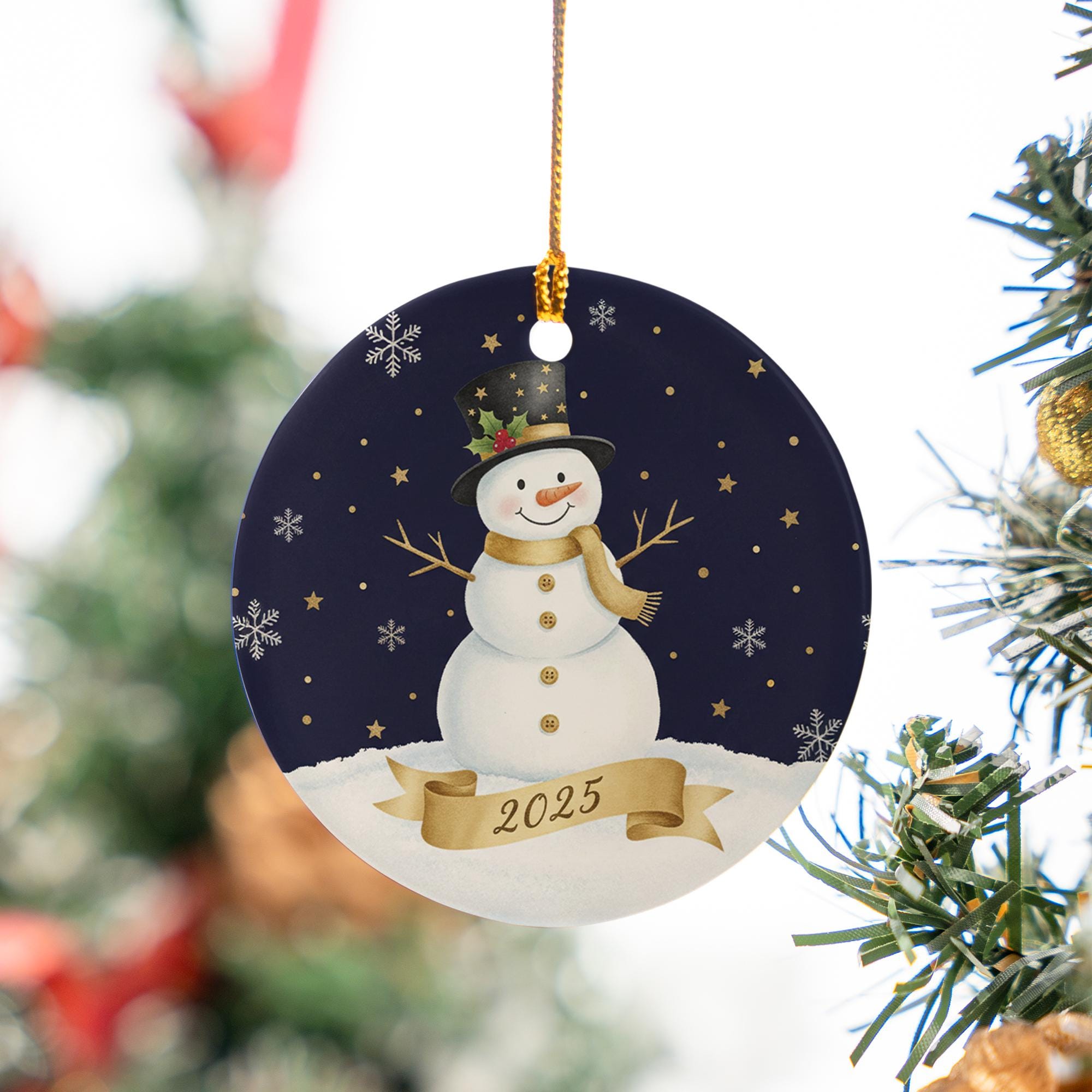 Snowman Ceramic Ornament: Winter Holiday Keepsake