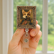 Custom Pet Portrait Badge Reel – Retractable ID Holder with Vintage Frame Design